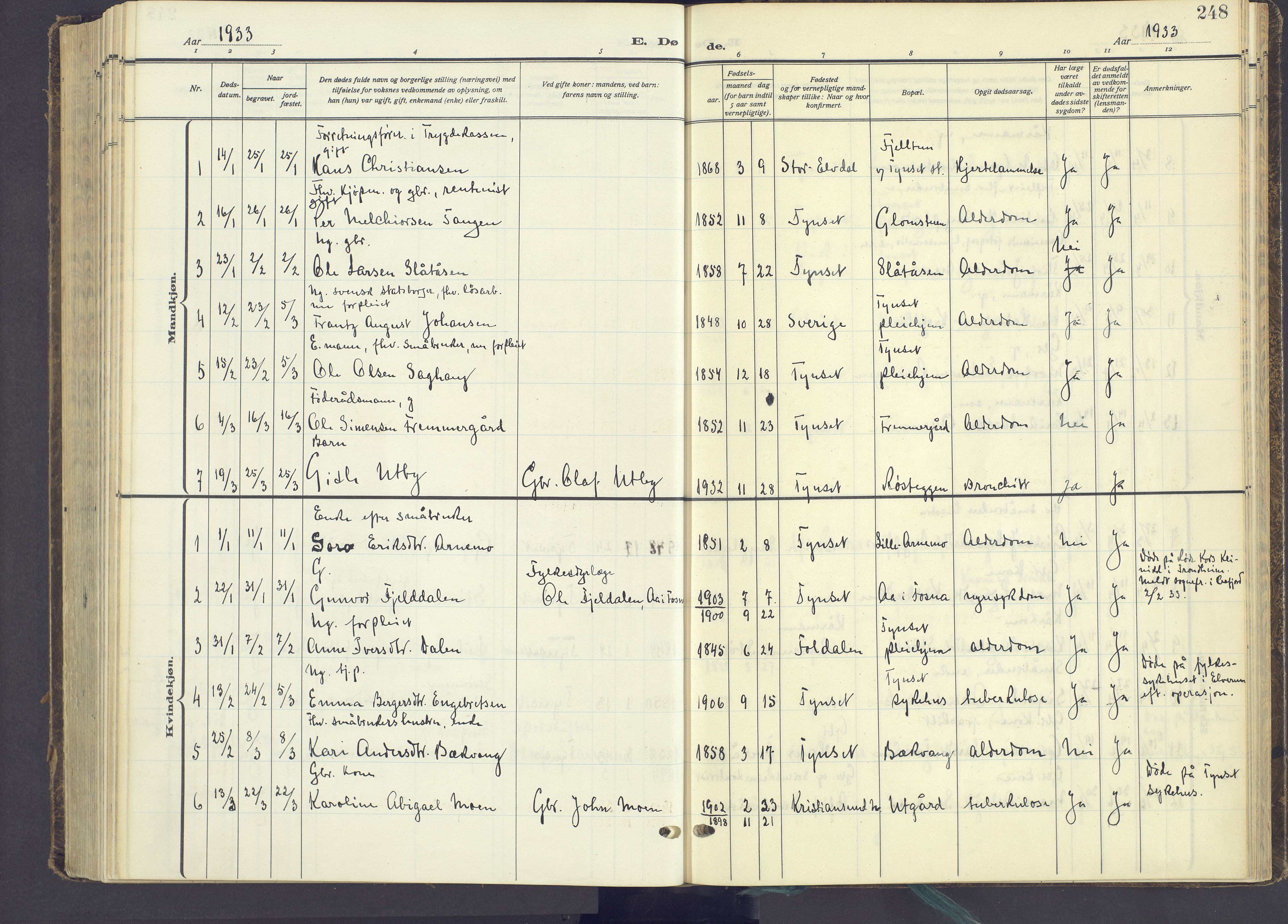 Tynset prestekontor, AV/SAH-PREST-058/H/Ha/Haa/L0027: Parish register (official) no. 27, 1930-1944, p. 248