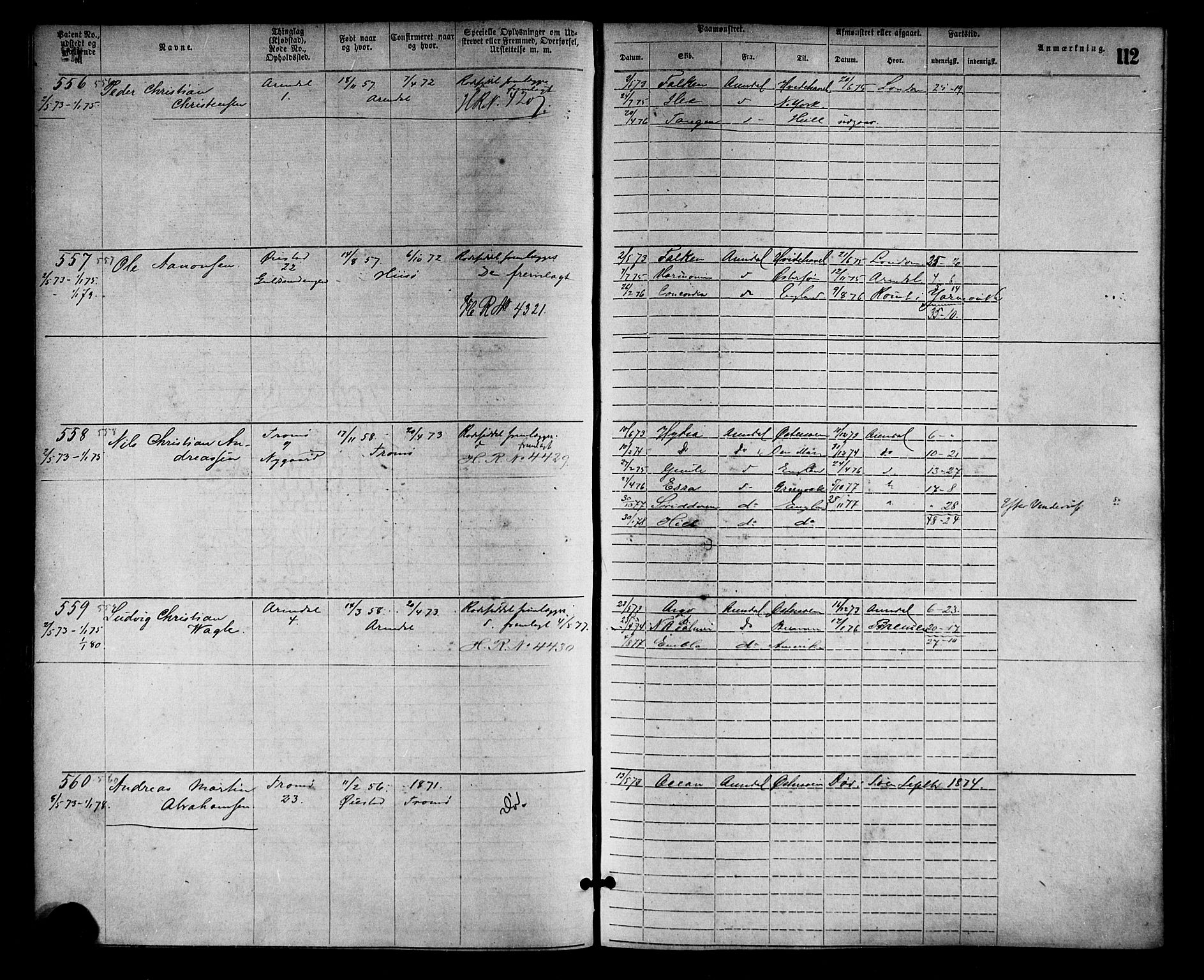Arendal mønstringskrets, SAK/2031-0012/F/Fa/L0002: Annotasjonsrulle nr 1-1910 med register, S-2, 1868-1880, p. 141