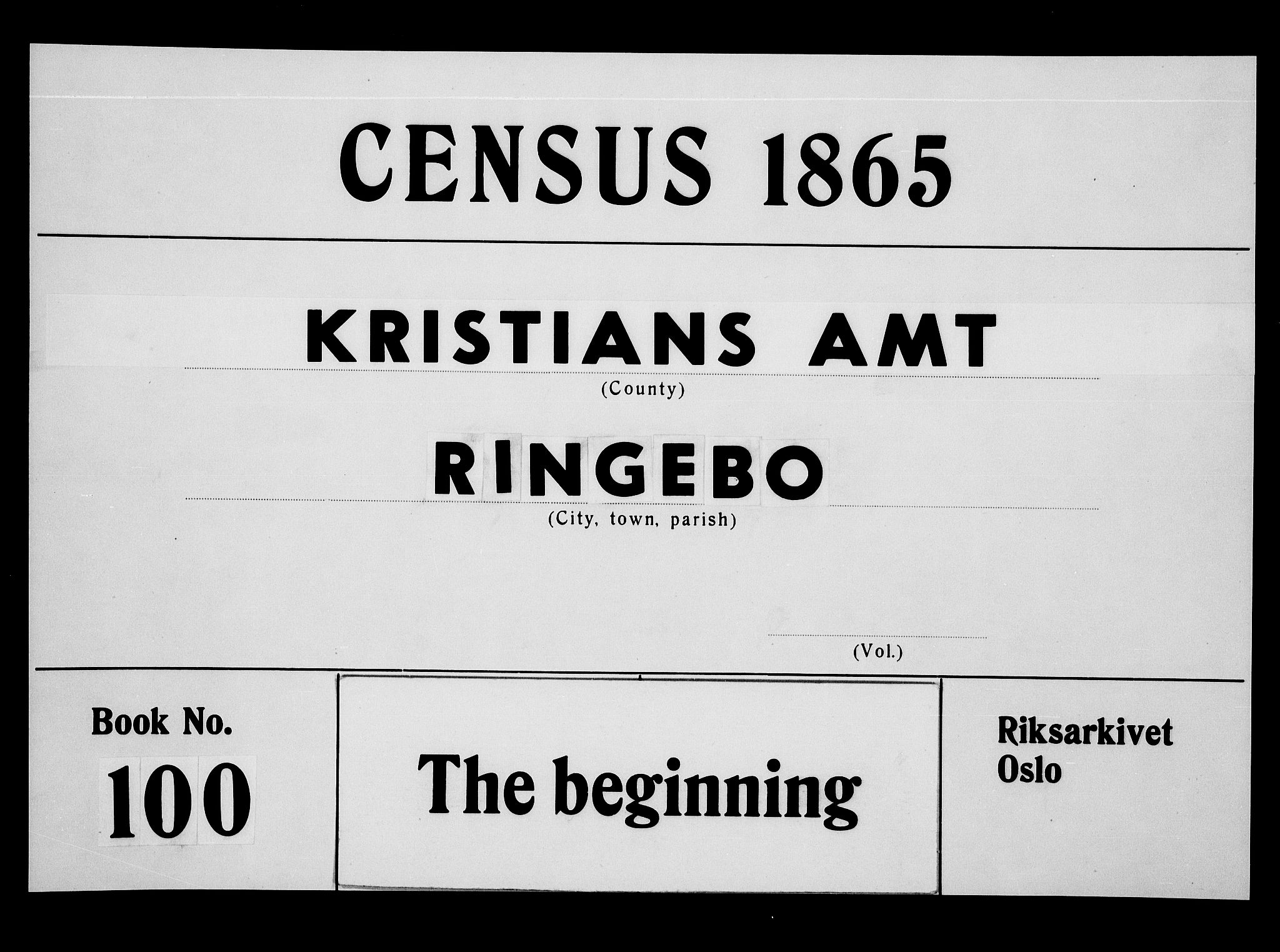 RA, 1865 census for Ringebu, 1865, p. 1