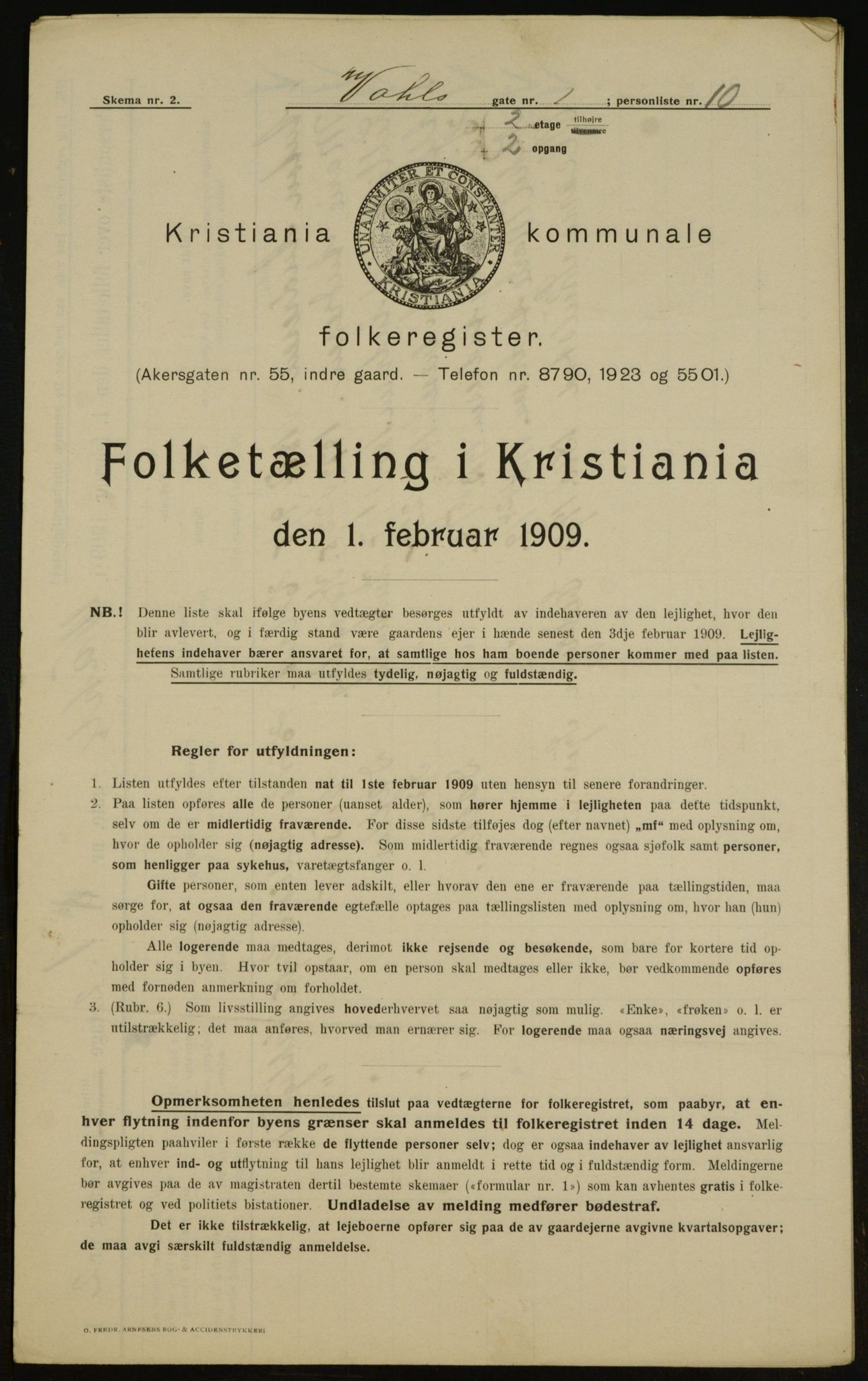 OBA, Municipal Census 1909 for Kristiania, 1909, p. 110186