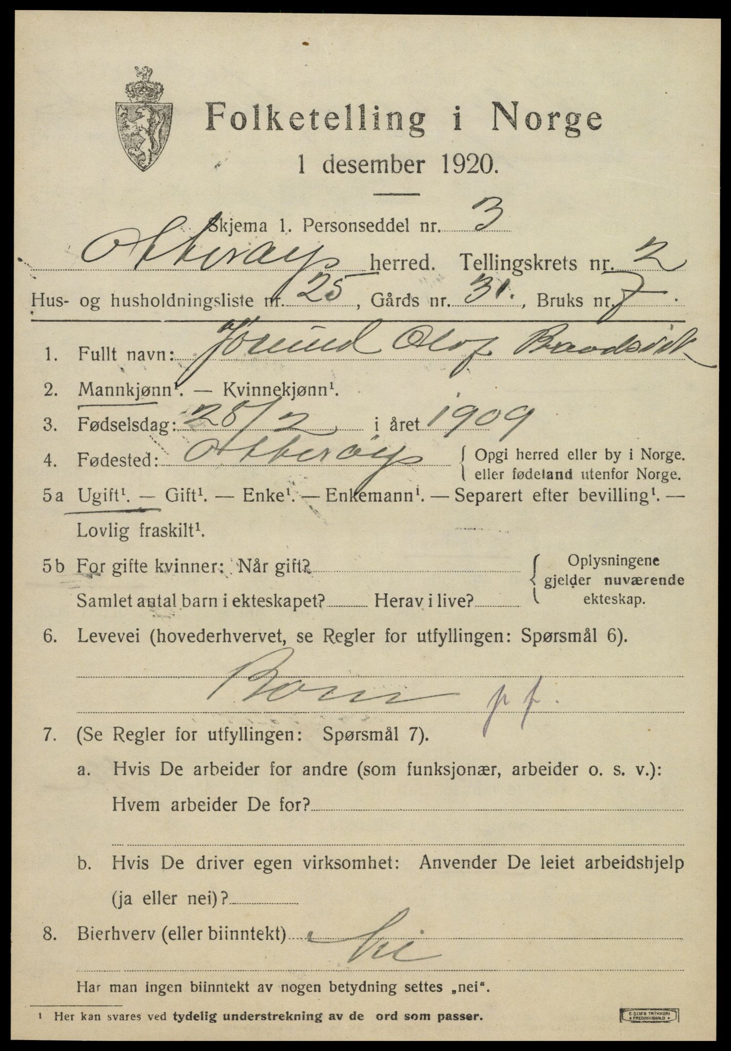 SAT, 1920 census for Otterøy, 1920, p. 1387