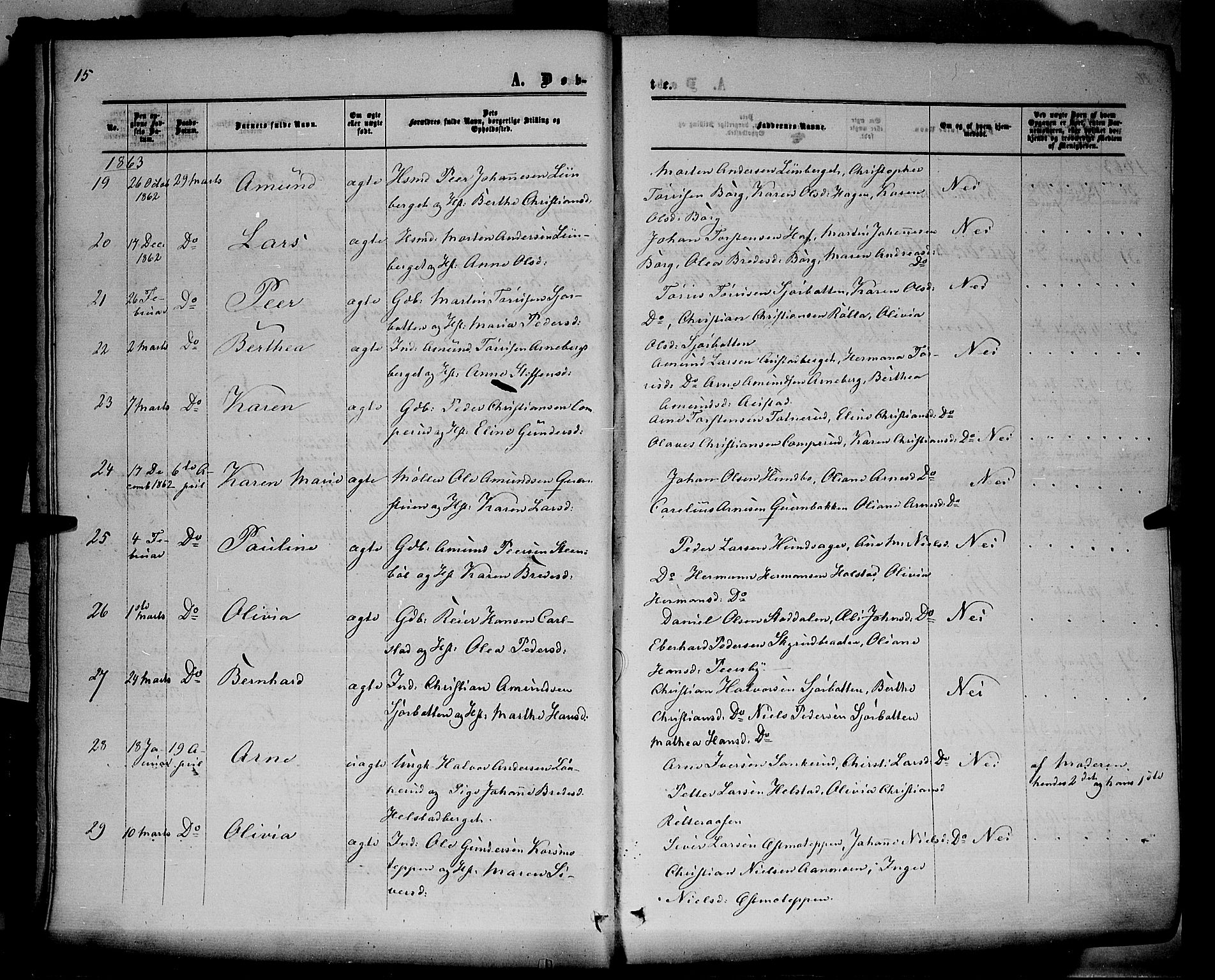 Hof prestekontor, AV/SAH-PREST-038/H/Ha/Haa/L0009: Parish register (official) no. 9, 1862-1877, p. 15