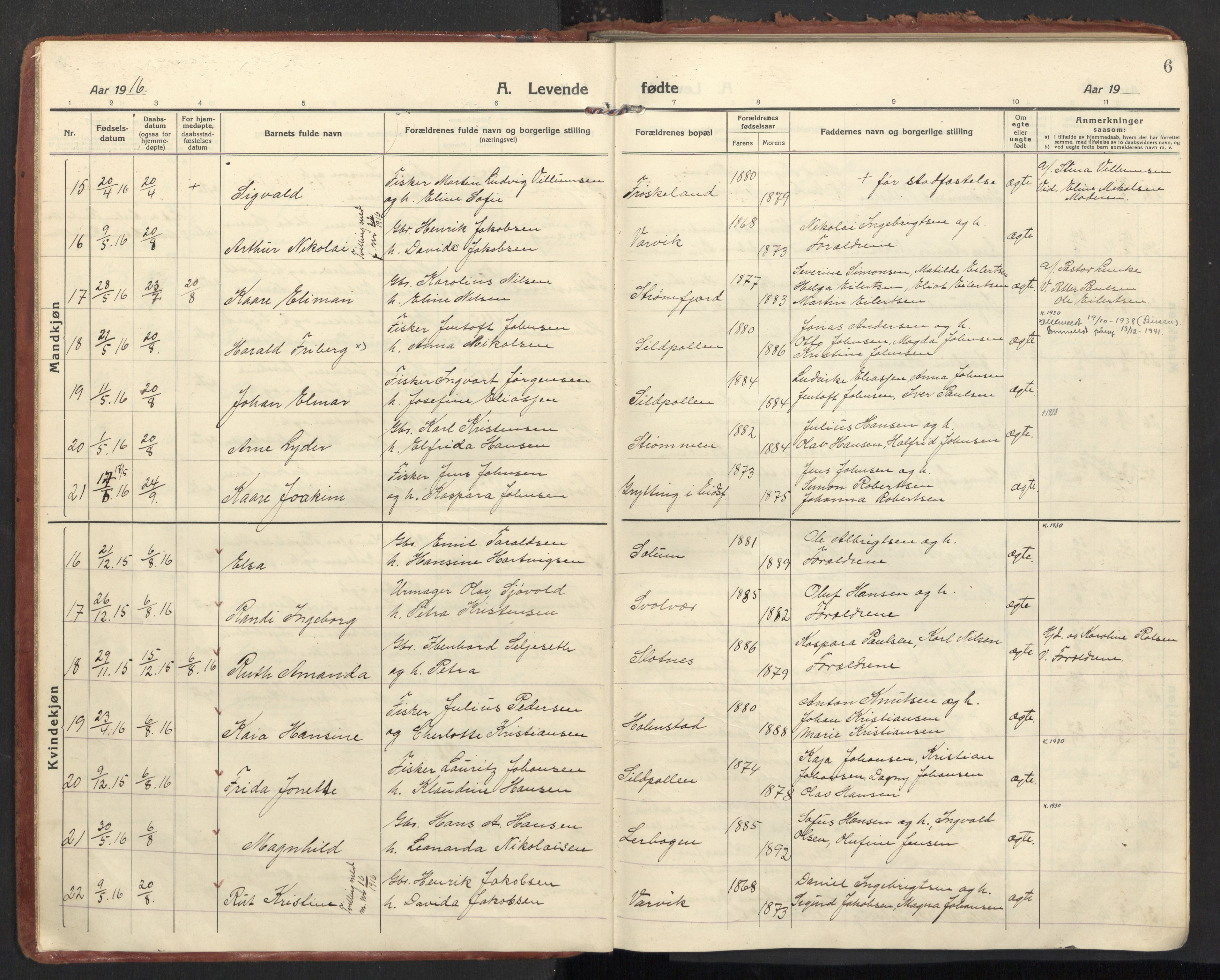 Ministerialprotokoller, klokkerbøker og fødselsregistre - Nordland, AV/SAT-A-1459/890/L1288: Parish register (official) no. 890A03, 1915-1925, p. 6