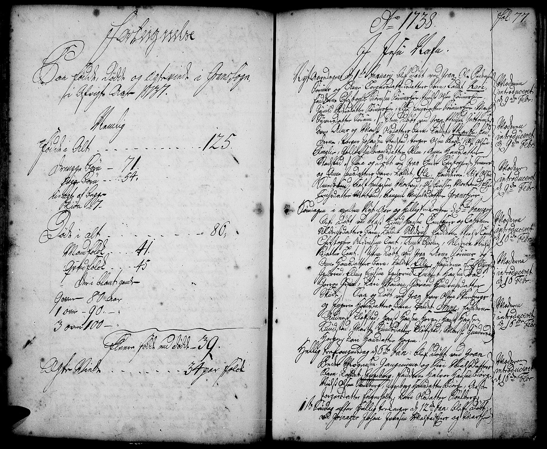 Gran prestekontor, SAH/PREST-112/H/Ha/Haa/L0002: Parish register (official) no. 2, 1732-1744, p. 77