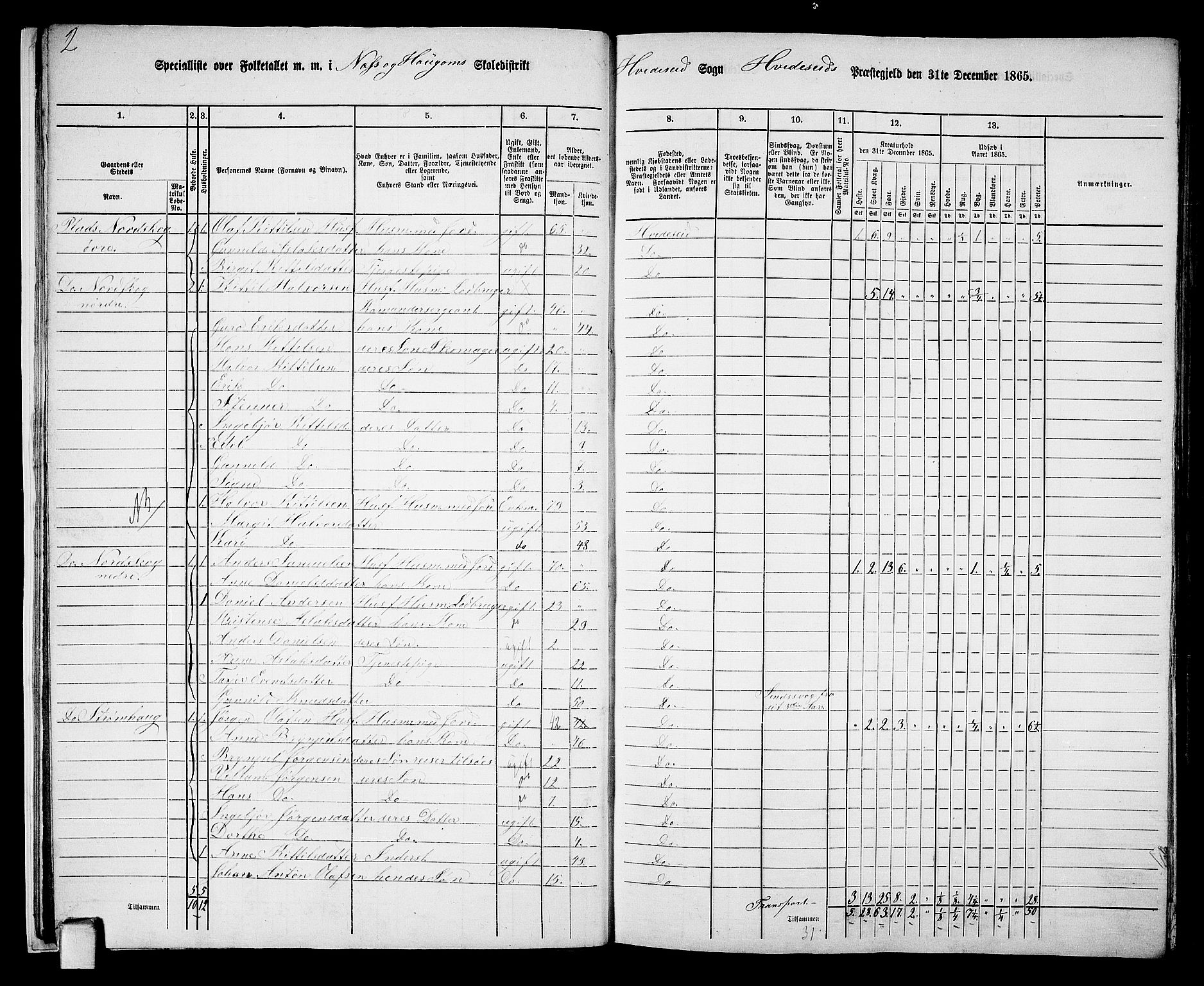 RA, 1865 census for Kviteseid, 1865, p. 13