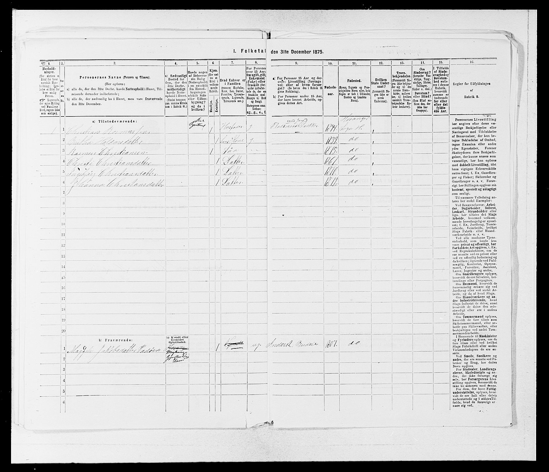 SAB, 1875 census for 1253P Hosanger, 1875, p. 492