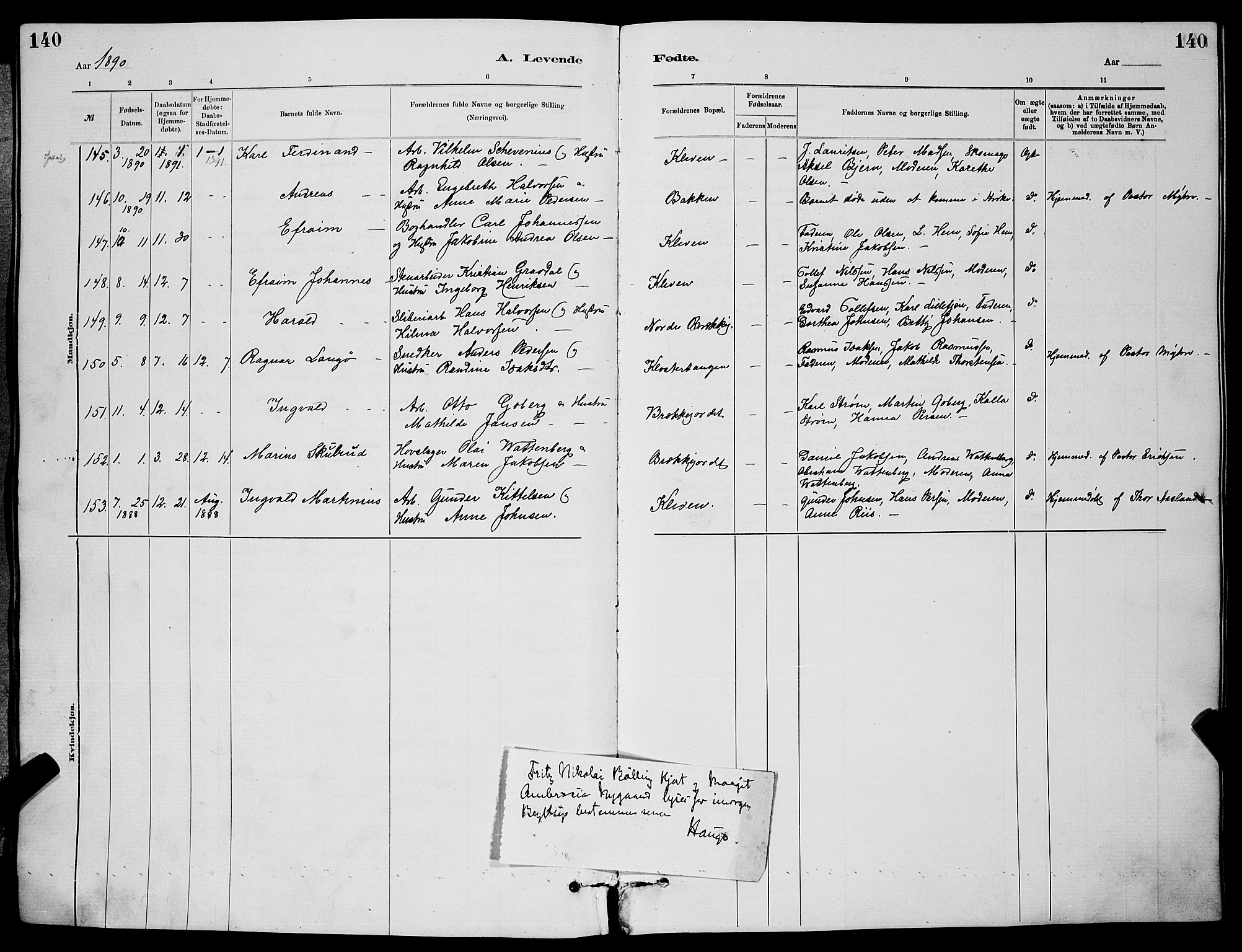 Skien kirkebøker, SAKO/A-302/G/Ga/L0006: Parish register (copy) no. 6, 1881-1890, p. 140
