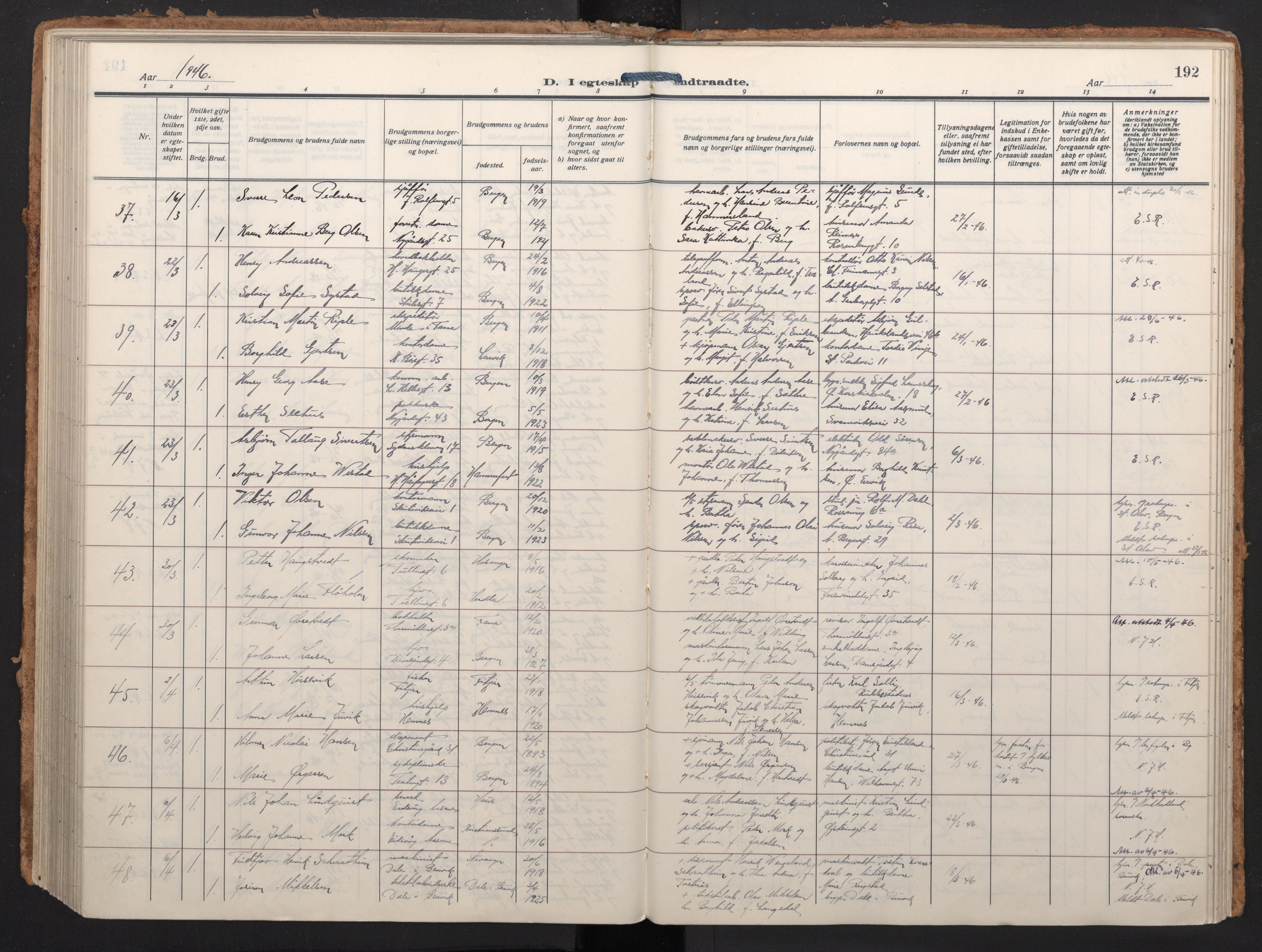 Johanneskirken sokneprestembete, AV/SAB-A-76001/H/Haa/L0014: Parish register (official) no. D 3, 1929-1949, p. 191b-192a