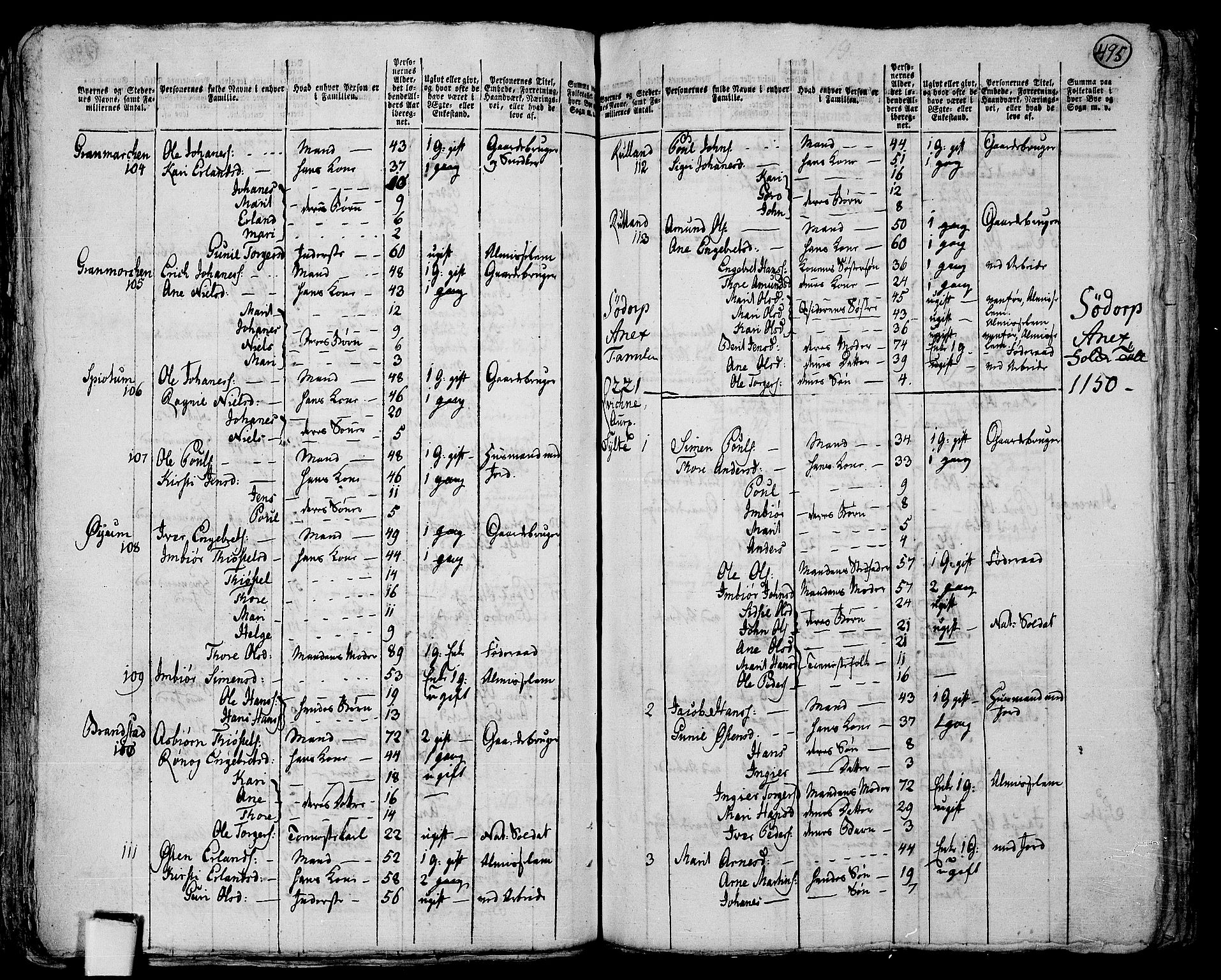 RA, 1801 census for 0518P Fron, 1801, p. 494b-495a