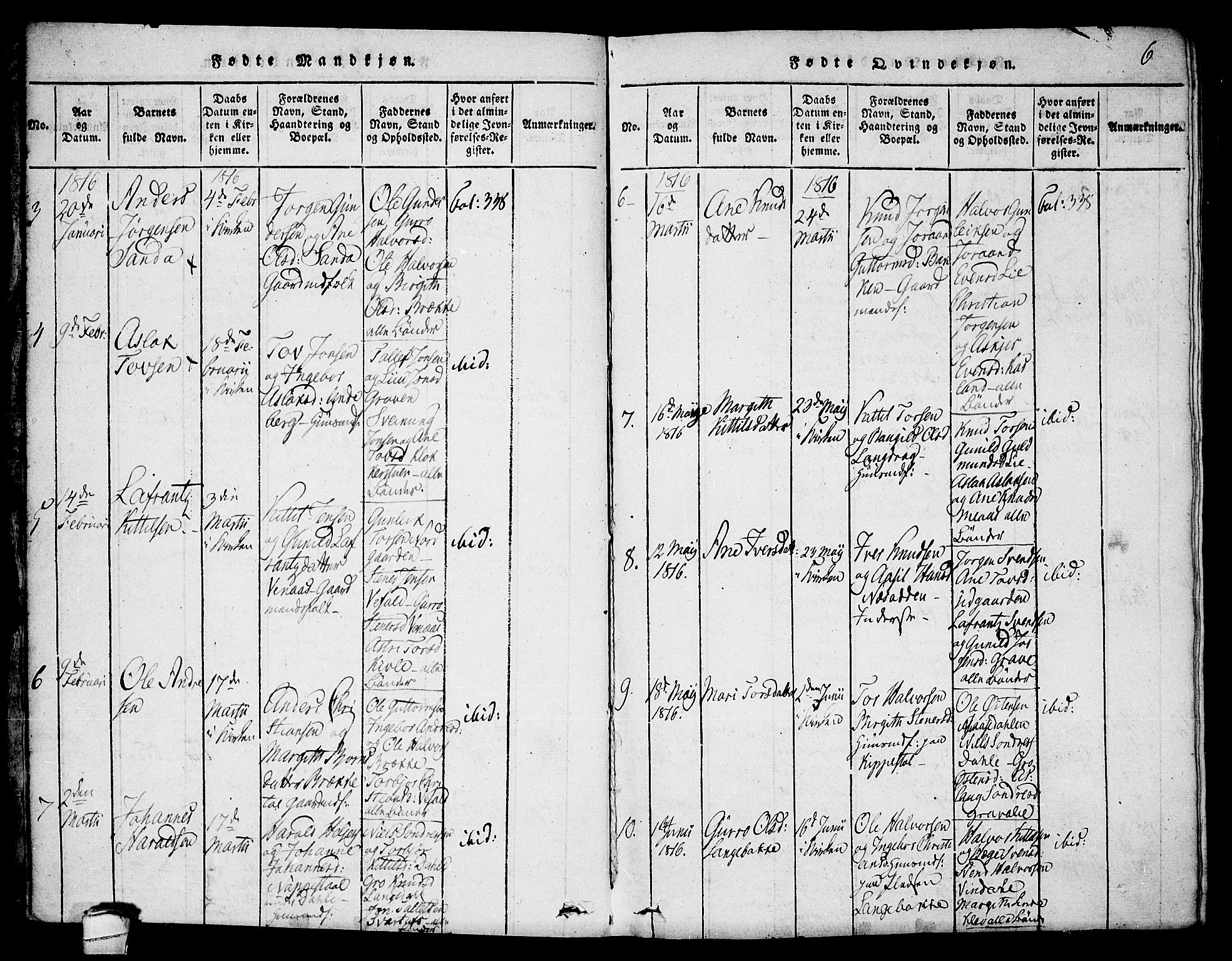 Seljord kirkebøker, SAKO/A-20/F/Fa/L0010: Parish register (official) no. I 10, 1815-1831, p. 6