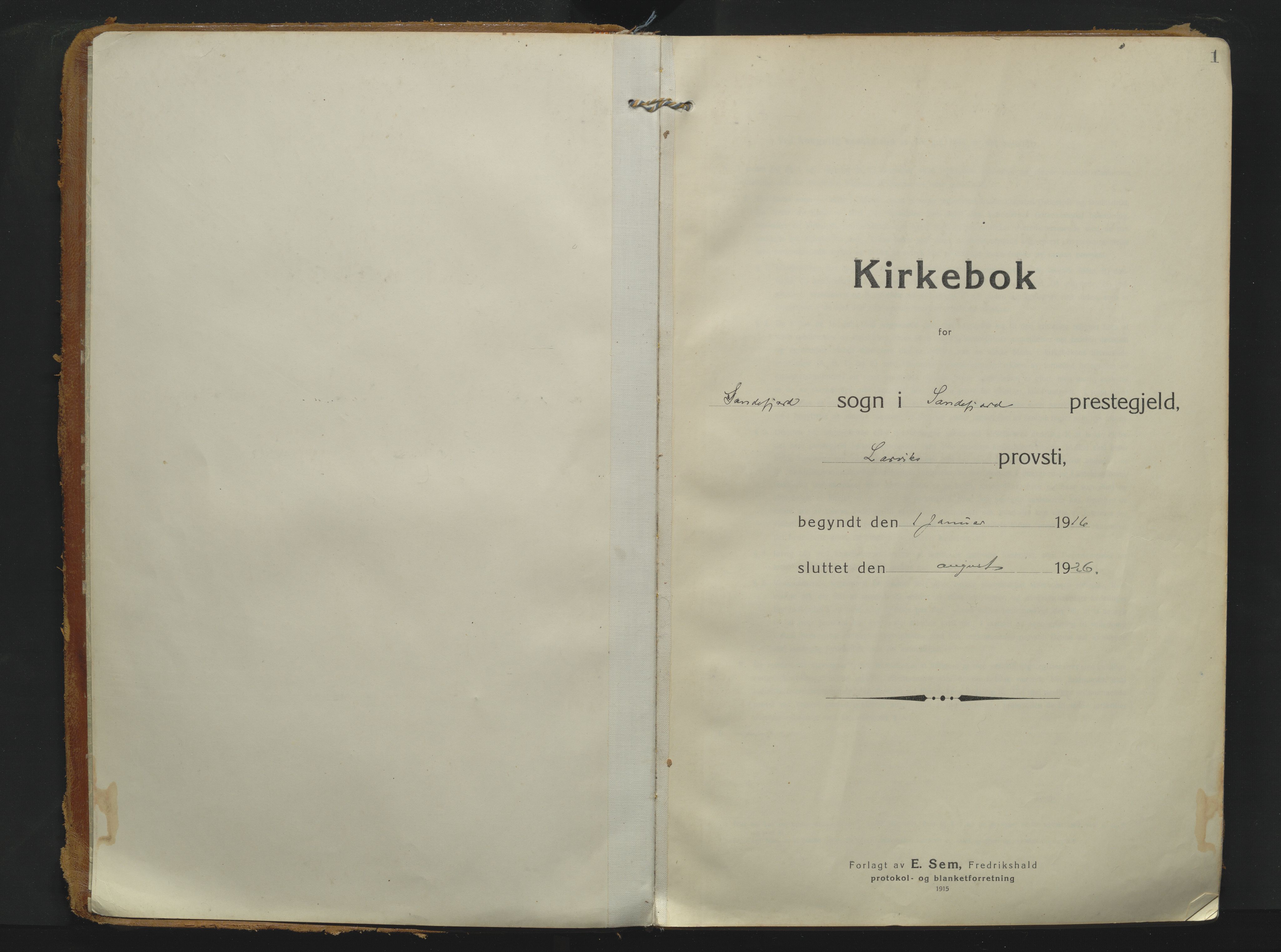 Sandefjord kirkebøker, AV/SAKO-A-315/F/Fa/L0008: Parish register (official) no. 8, 1916-1926, p. 1