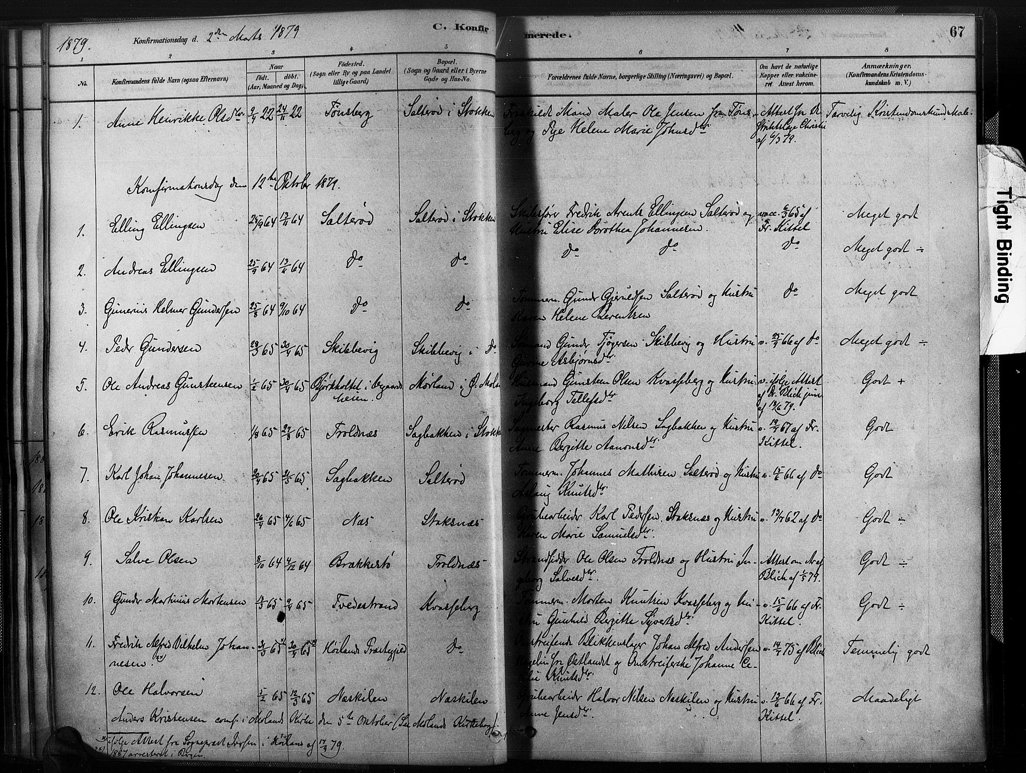 Austre Moland sokneprestkontor, SAK/1111-0001/F/Fa/Fab/L0001: Parish register (official) no. A 1, 1878-1898, p. 67