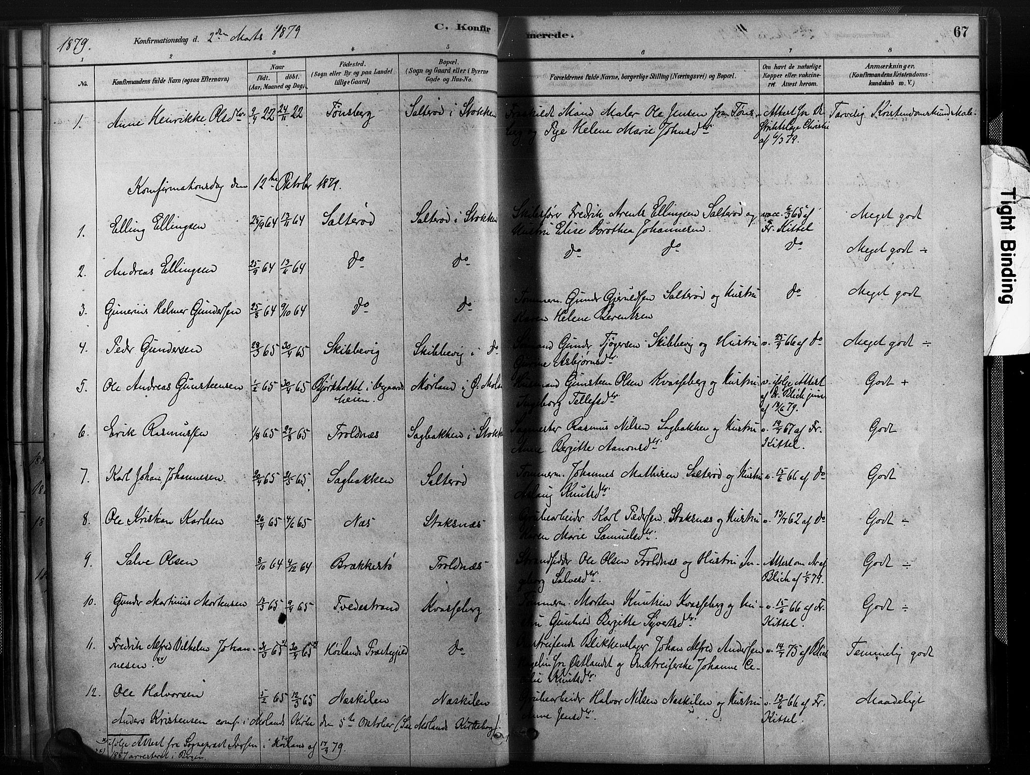 Austre Moland sokneprestkontor, AV/SAK-1111-0001/F/Fa/Fab/L0001: Parish register (official) no. A 1, 1878-1898, p. 67