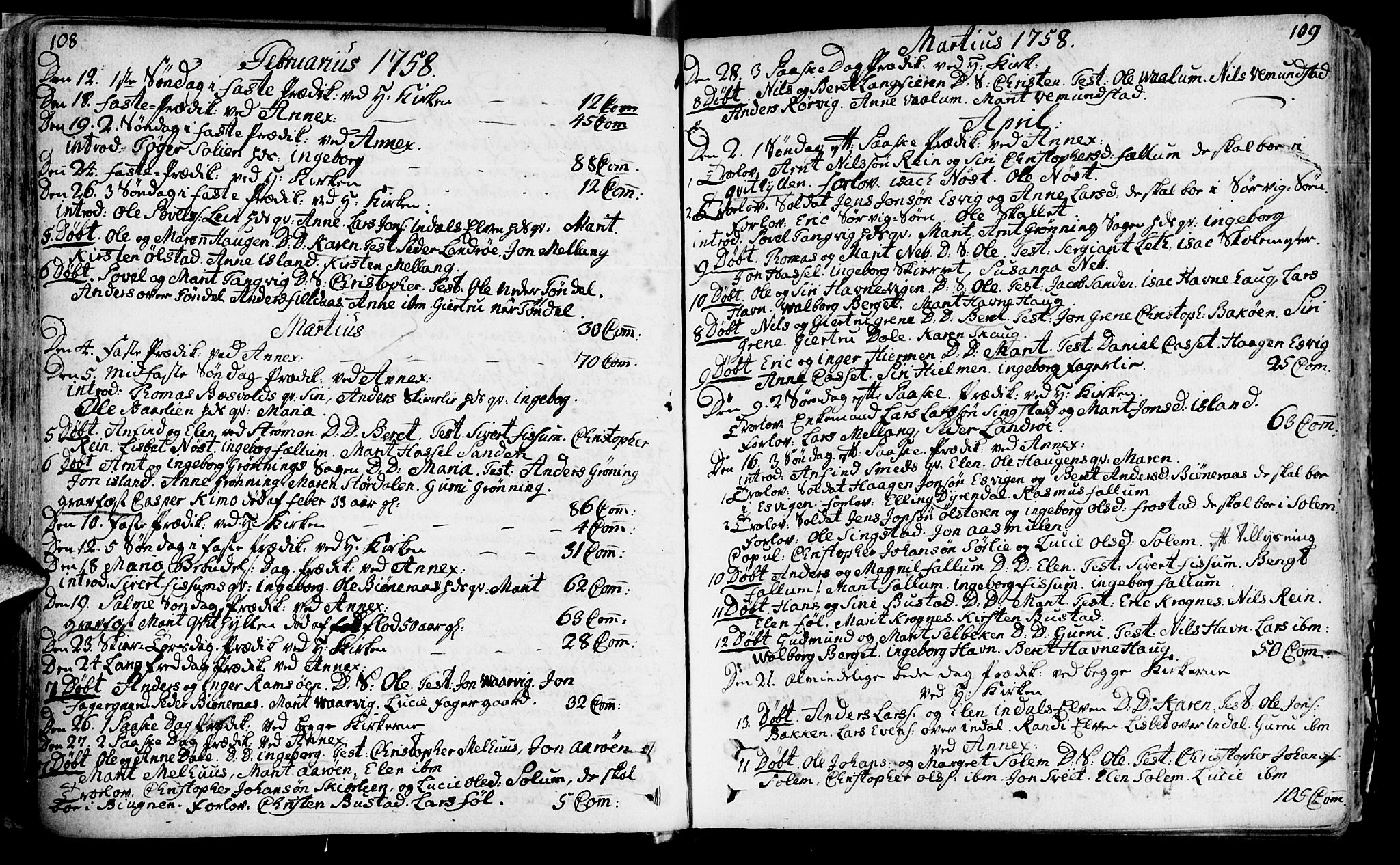 Ministerialprotokoller, klokkerbøker og fødselsregistre - Sør-Trøndelag, SAT/A-1456/646/L0605: Parish register (official) no. 646A03, 1751-1790, p. 108-109