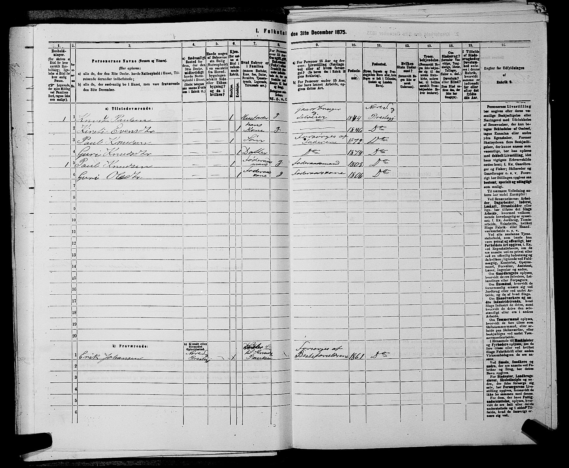 SAKO, 1875 census for 0633P Nore, 1875, p. 925