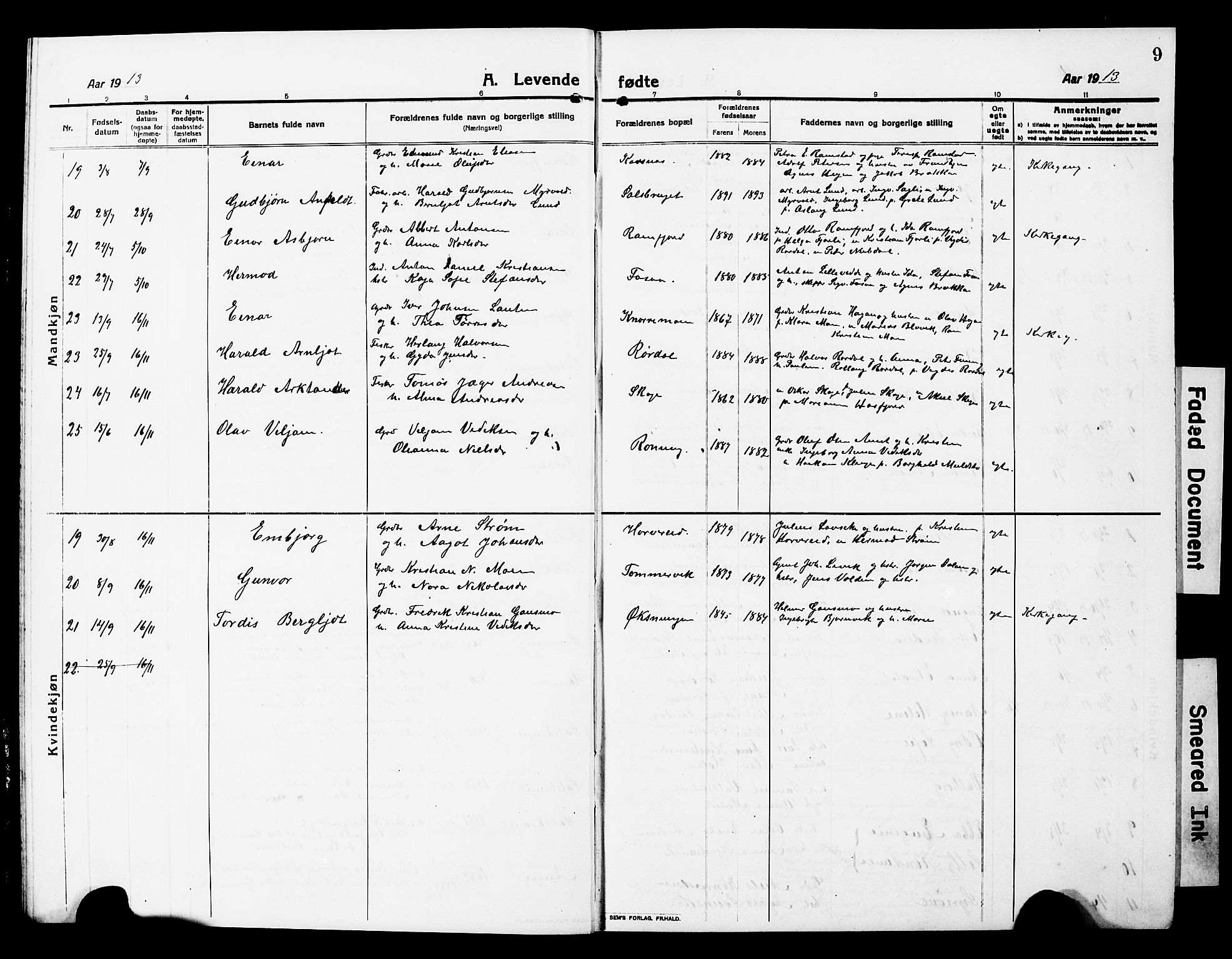 Ministerialprotokoller, klokkerbøker og fødselsregistre - Nord-Trøndelag, AV/SAT-A-1458/780/L0653: Parish register (copy) no. 780C05, 1911-1927, p. 9