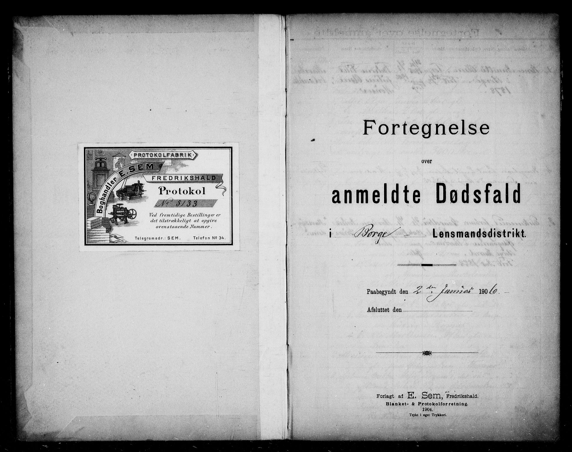 Borge i Østfold  lensmannskontor, SAO/A-10176/H/Ha/Haa/L0006: Dødsfallsprotokoll, 1906-1909