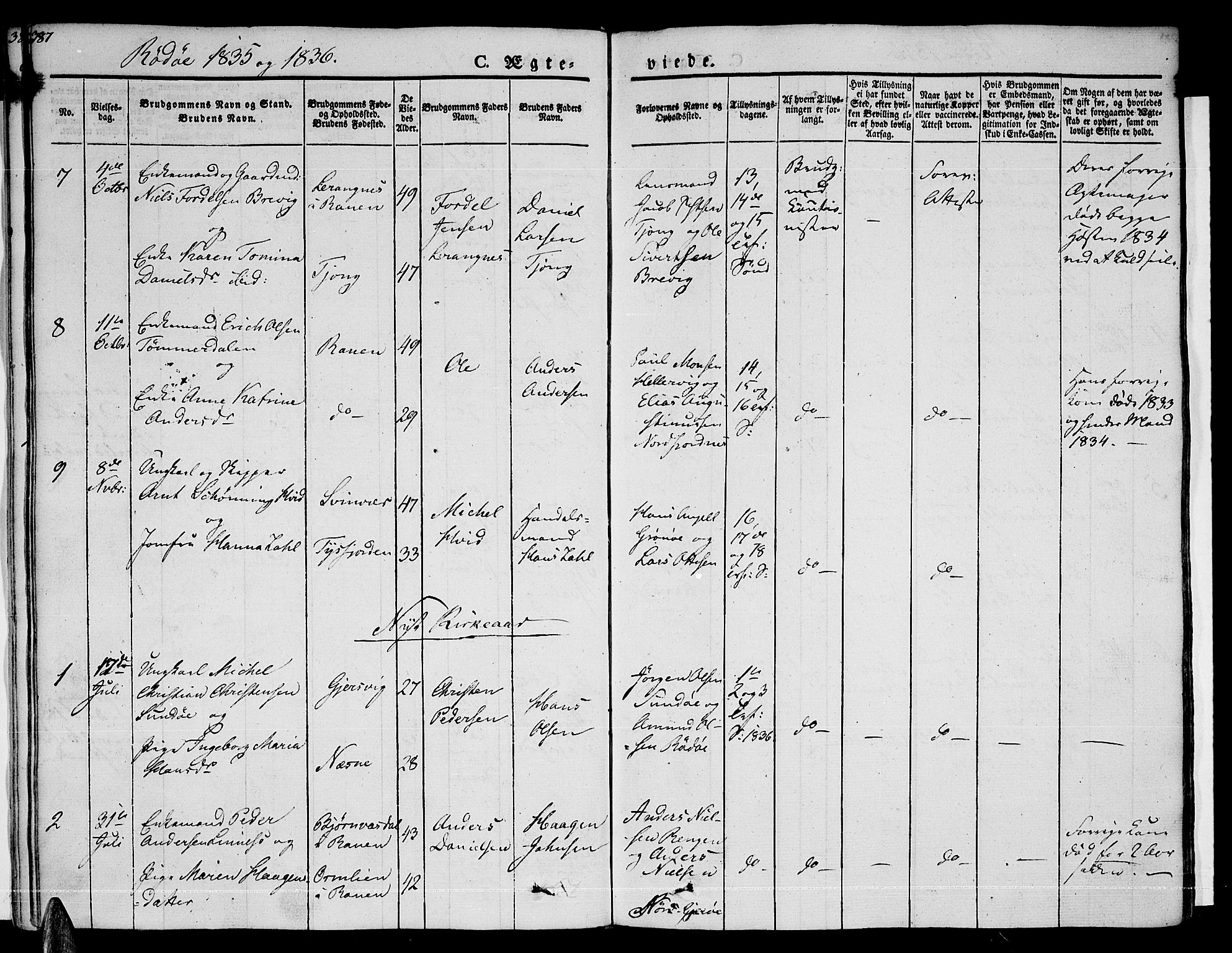 Ministerialprotokoller, klokkerbøker og fødselsregistre - Nordland, SAT/A-1459/841/L0600: Parish register (official) no. 841A07 /1, 1825-1844, p. 387