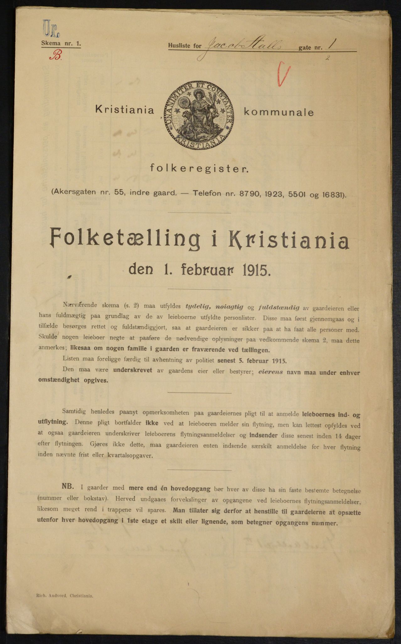 OBA, Municipal Census 1915 for Kristiania, 1915, p. 44168