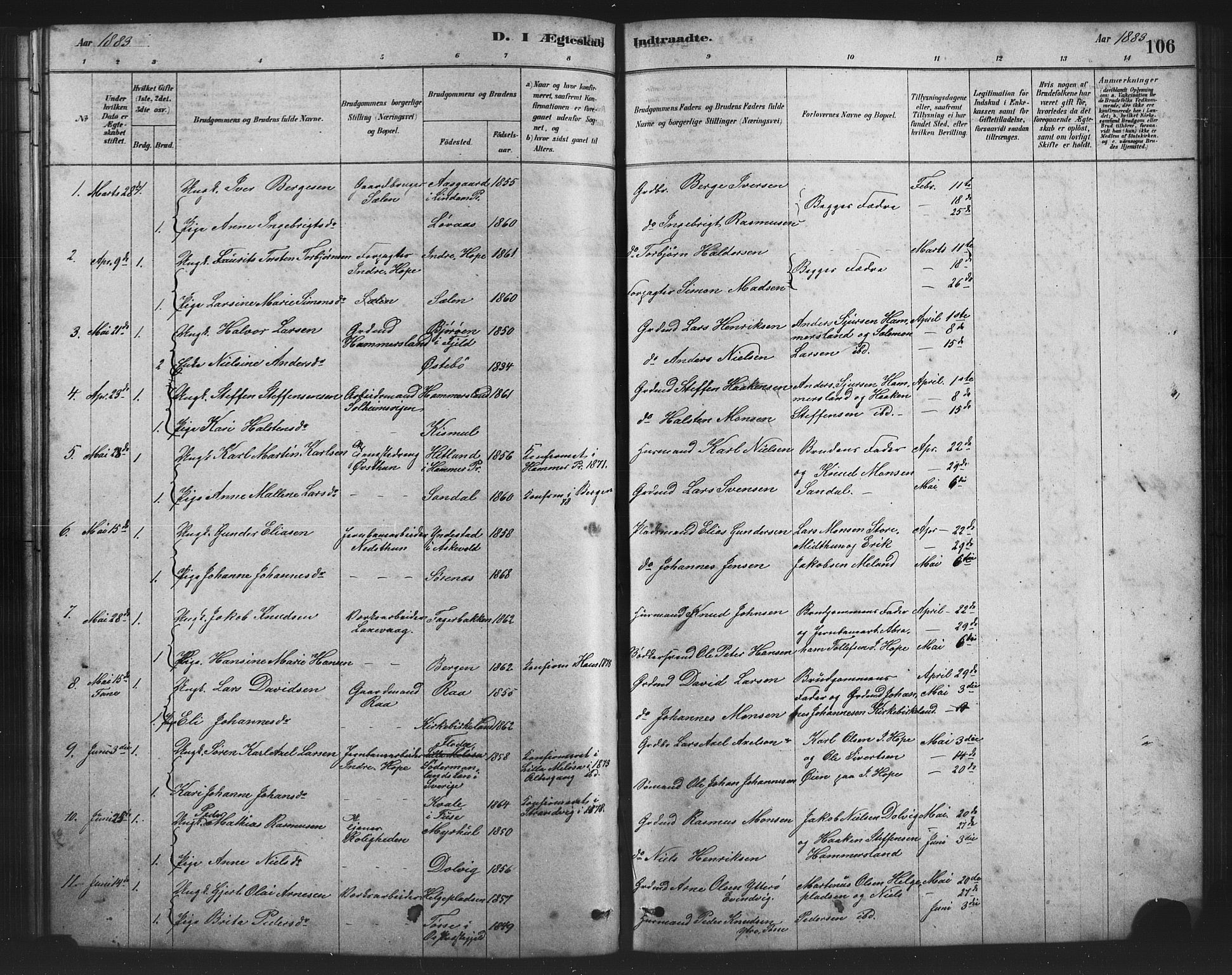 Birkeland Sokneprestembete, SAB/A-74601/H/Hab: Parish register (copy) no. A 3, 1877-1887, p. 106