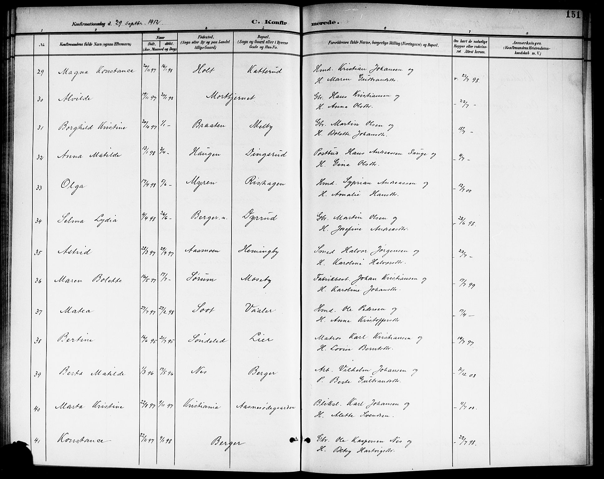 Aurskog prestekontor Kirkebøker, SAO/A-10304a/G/Ga/L0004: Parish register (copy) no. I 4, 1901-1921, p. 151