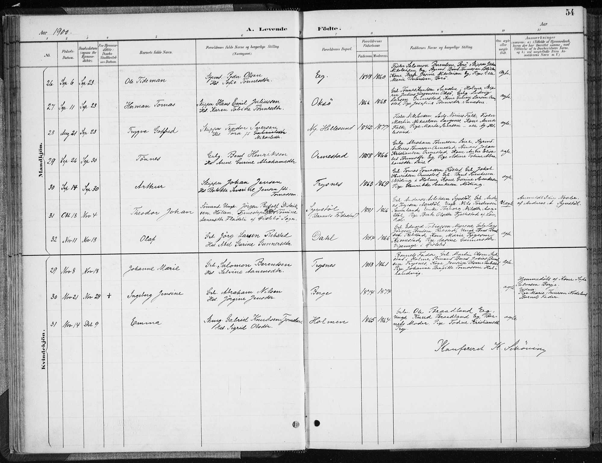 Søgne sokneprestkontor, SAK/1111-0037/F/Fa/Fab/L0013: Parish register (official) no. A 13, 1892-1911, p. 54