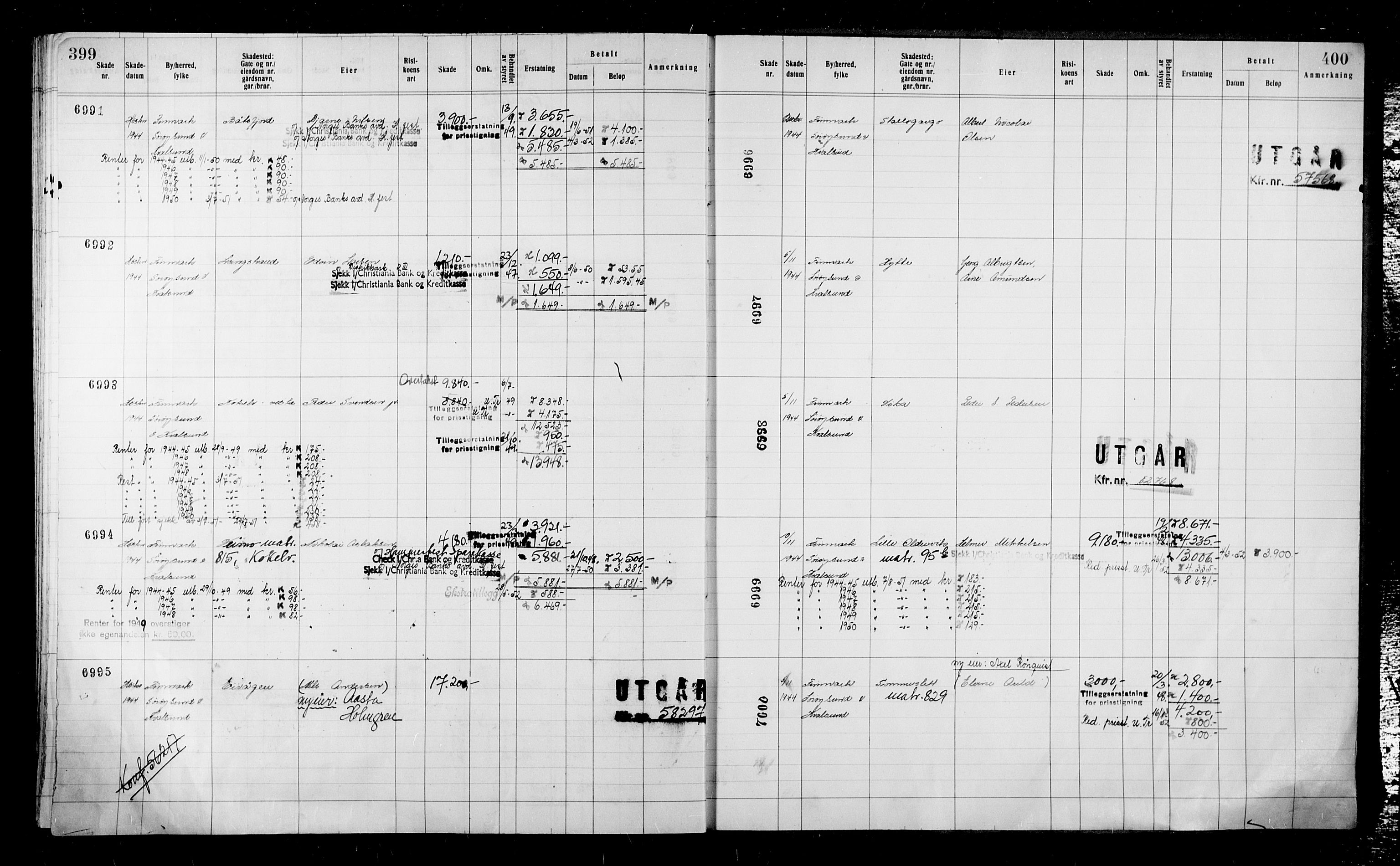 Krigsskadetrygdene for bygninger og løsøre, RA/S-1548/V/L0043: Bygning, ikke trygdet., 1940-1945, p. 399-400