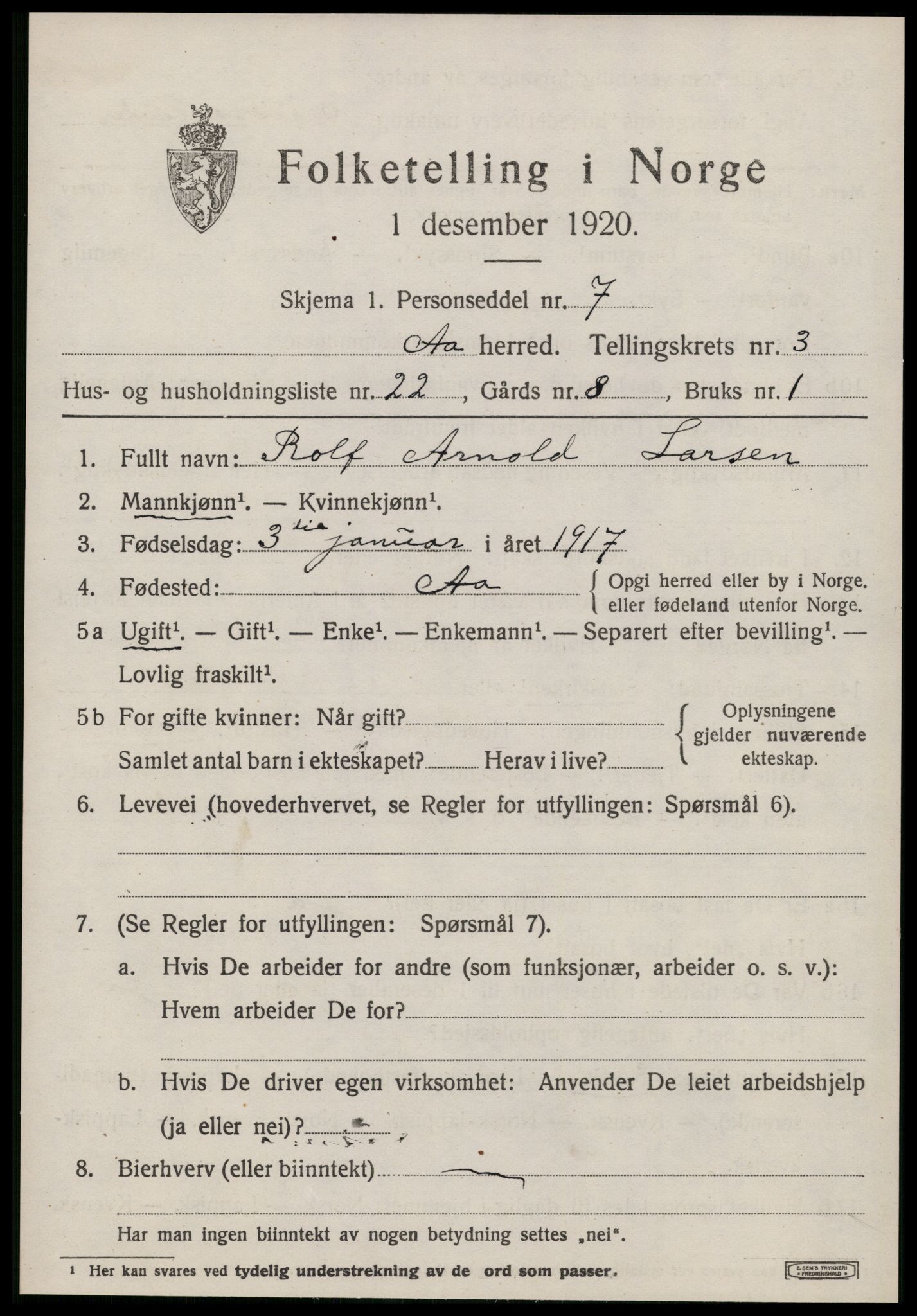 SAT, 1920 census for Å, 1920, p. 2054