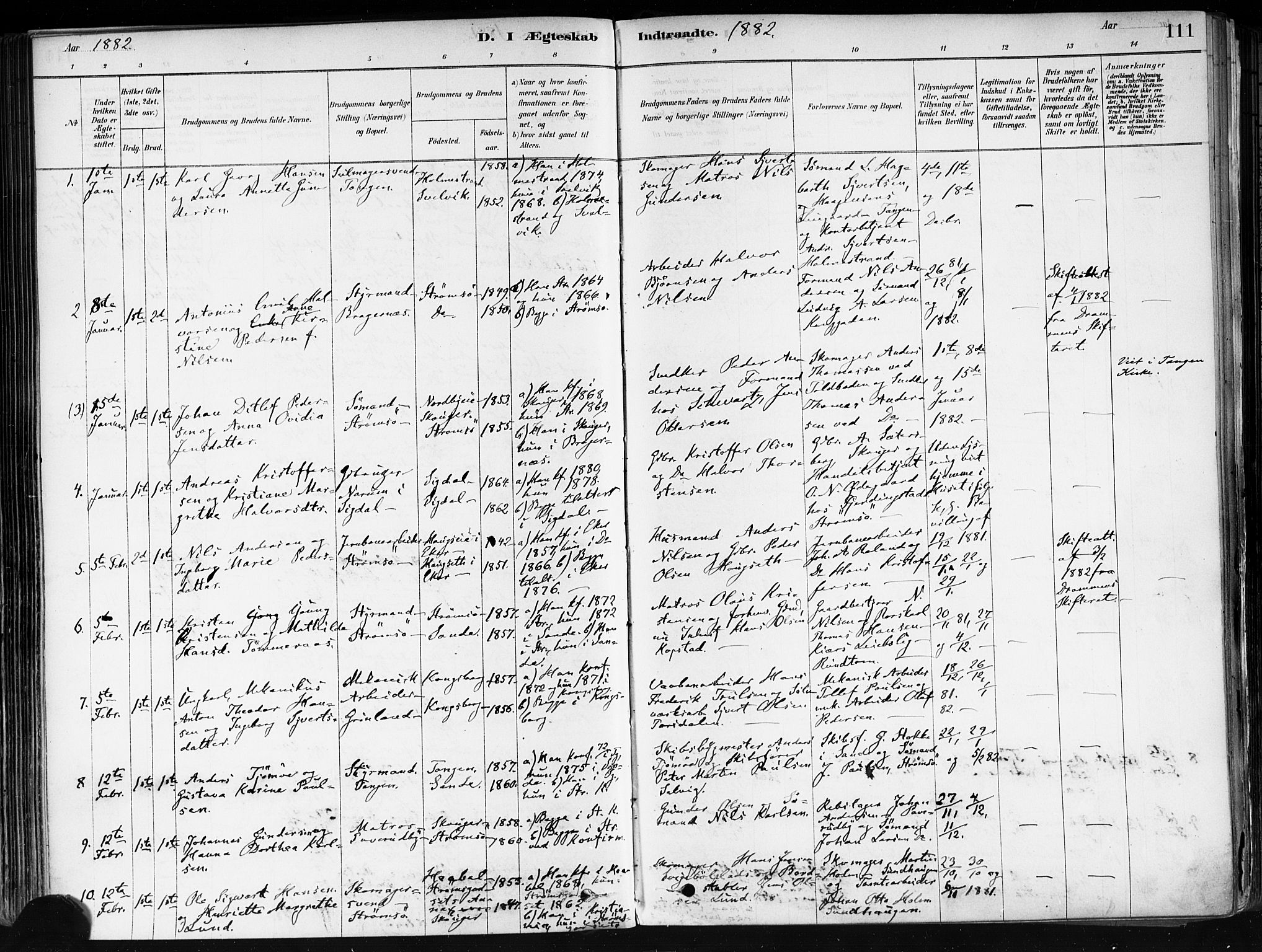 Strømsø kirkebøker, AV/SAKO-A-246/F/Fa/L0022: Parish register (official) no. I 22, 1879-1899, p. 111