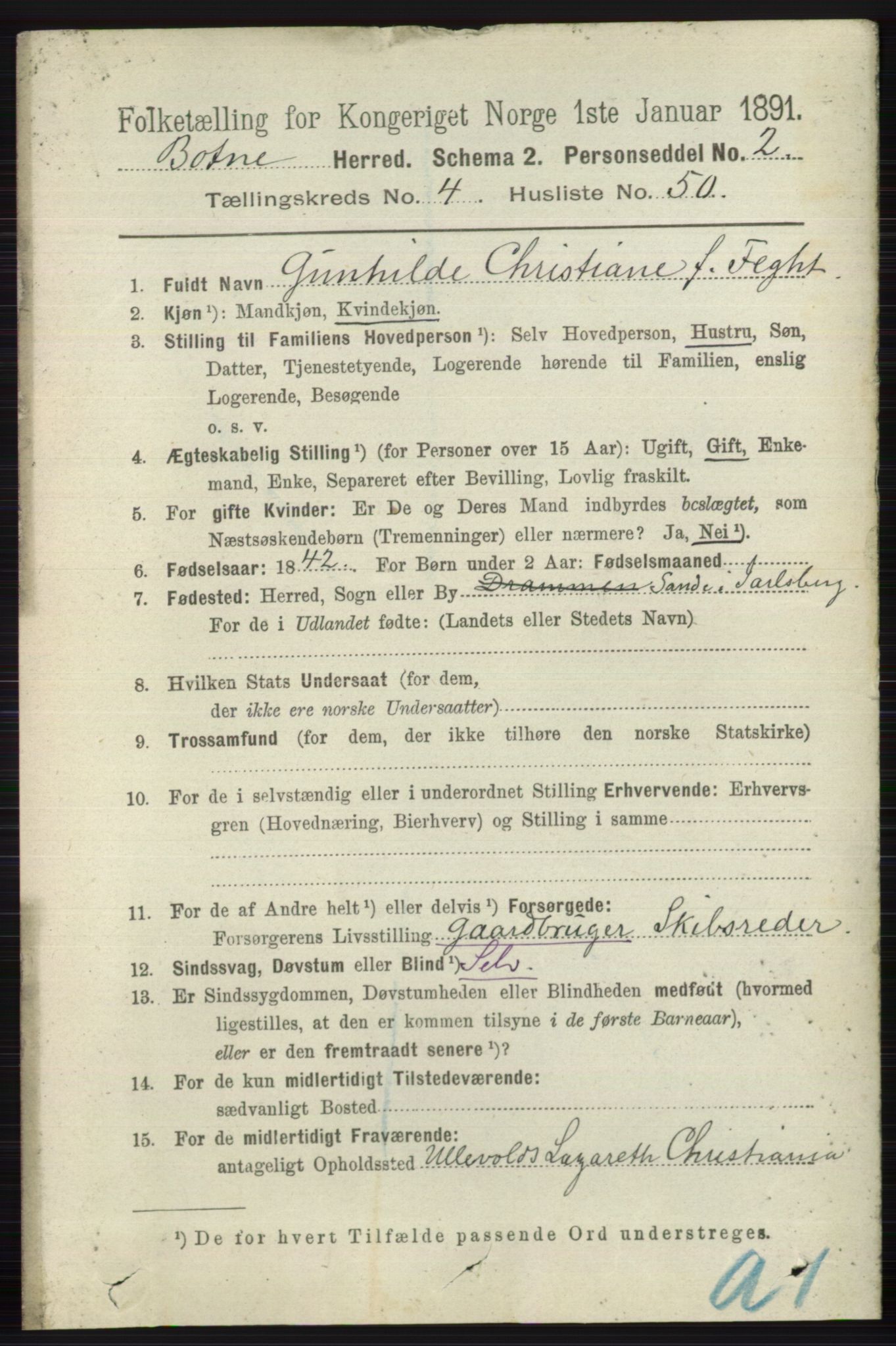 RA, 1891 census for 0715 Botne, 1891, p. 1888