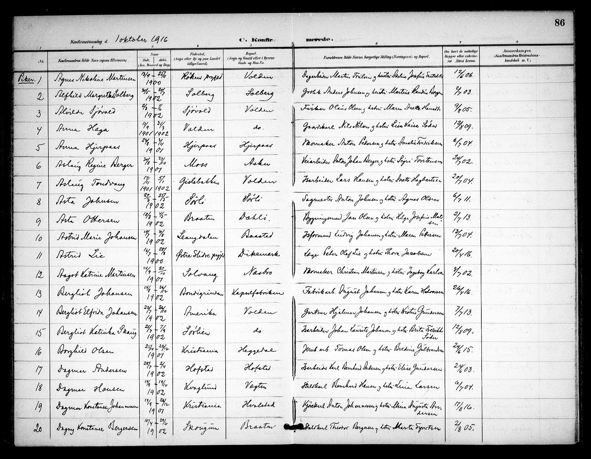 Asker prestekontor Kirkebøker, AV/SAO-A-10256a/F/Fa/L0016: Parish register (official) no. I 16, 1900-1917, p. 86