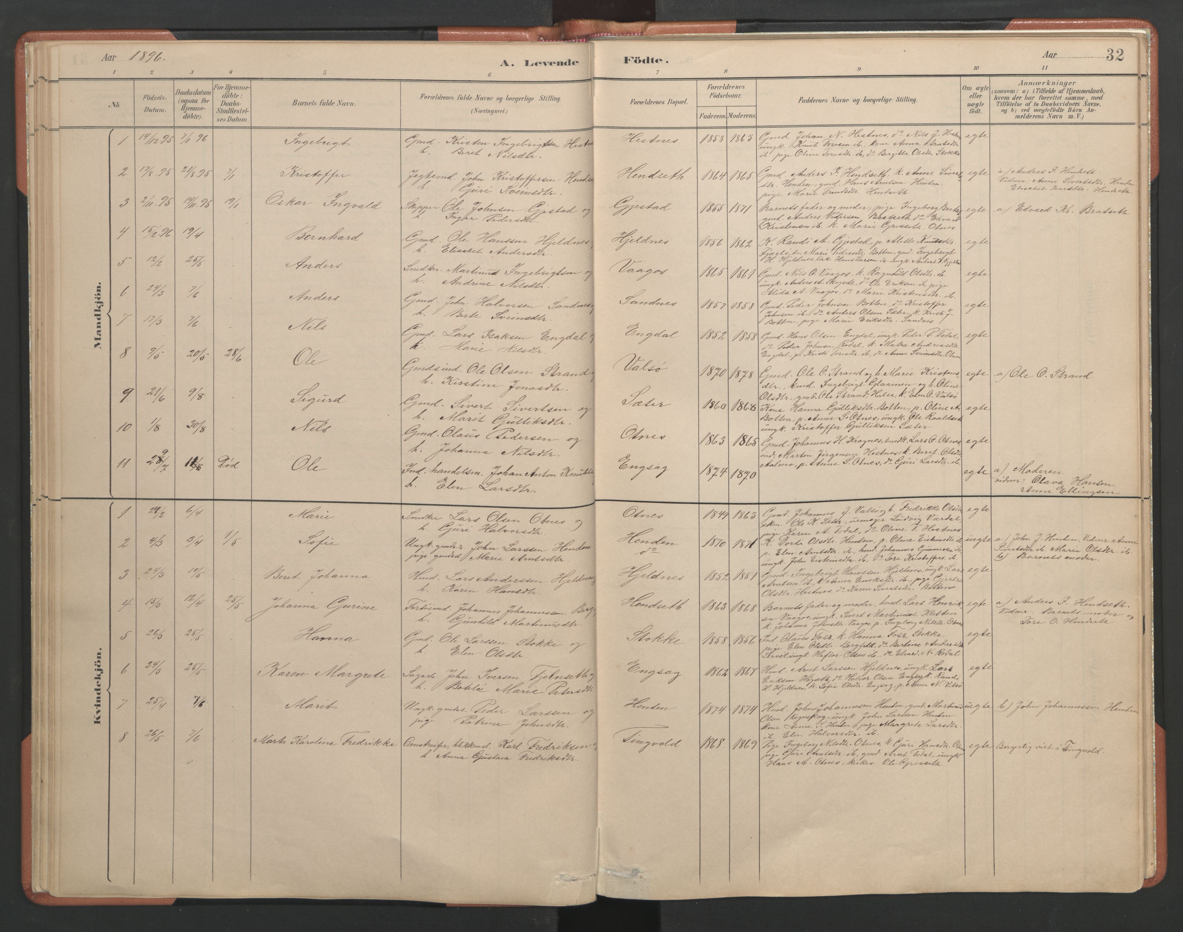 Ministerialprotokoller, klokkerbøker og fødselsregistre - Møre og Romsdal, AV/SAT-A-1454/580/L0926: Parish register (copy) no. 580C01, 1882-1903, p. 32