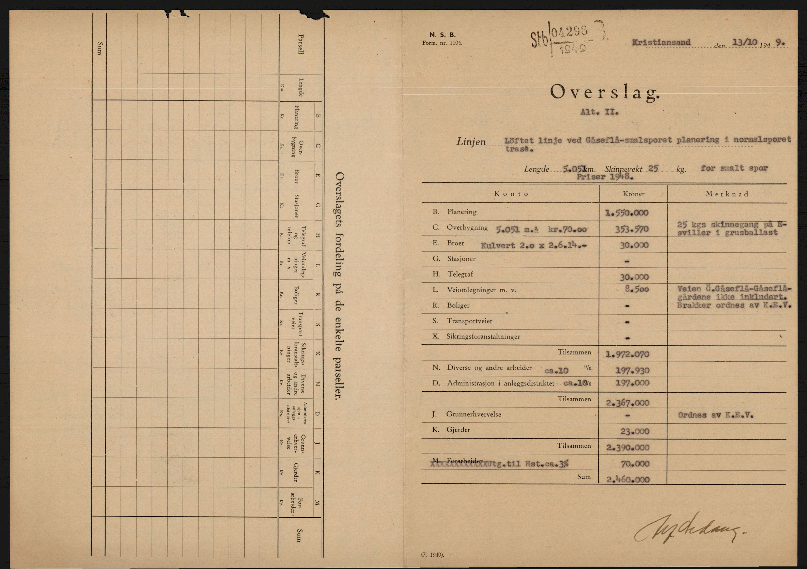 Norges Statsbaner, Baneavdelingen B, AV/RA-S-1619/1/F/Fa/L0216: SETESDALSBANENS OMBYGGING. GÅSEFLÅOMLEGGINGEN., 1949, p. 14