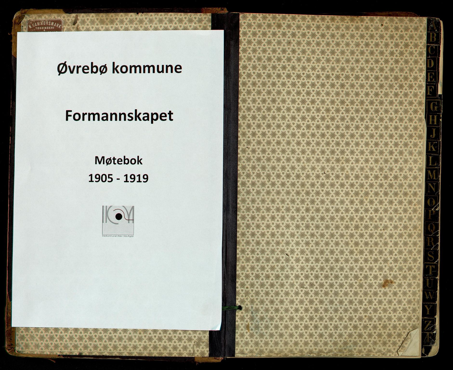 Øvrebø kommune - Formannskapet, ARKSOR/1014ØV120/A/L0002: Møtebok (d), 1905-1919