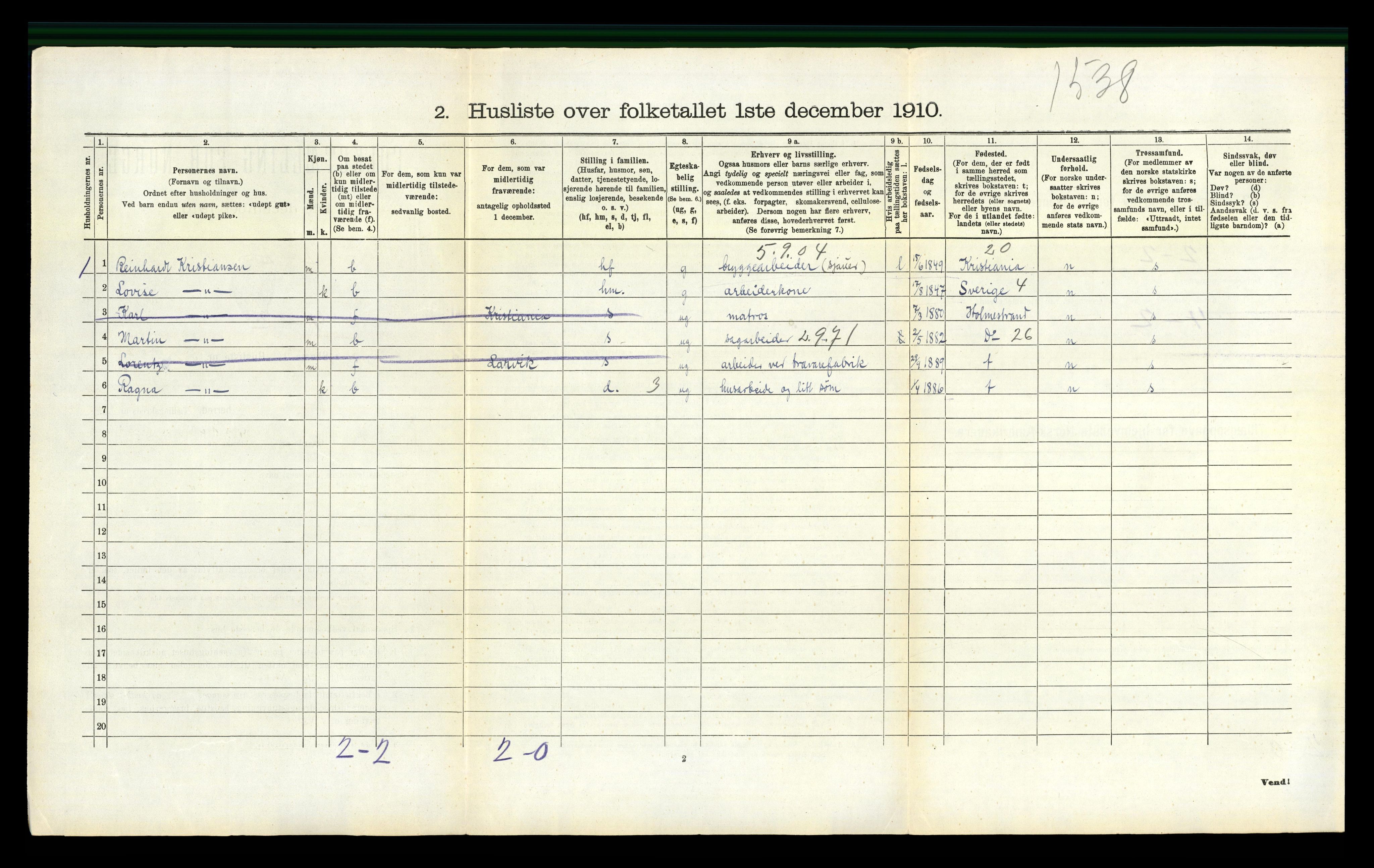 RA, 1910 census for Botne, 1910, p. 527