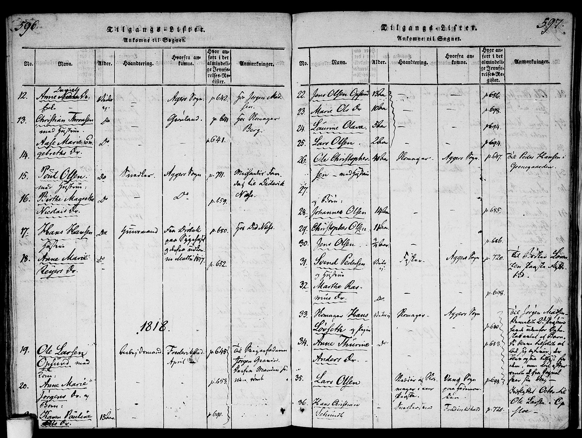 Gamlebyen prestekontor Kirkebøker, SAO/A-10884/F/Fa/L0002: Parish register (official) no. 2, 1817-1829, p. 596-597