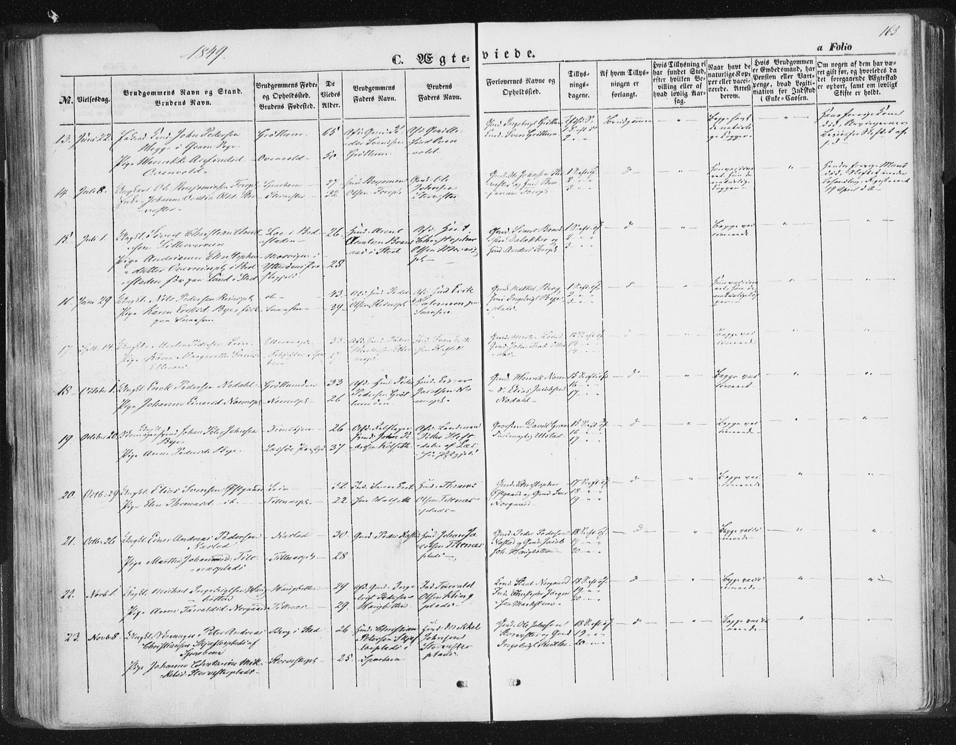 Ministerialprotokoller, klokkerbøker og fødselsregistre - Nord-Trøndelag, SAT/A-1458/746/L0446: Parish register (official) no. 746A05, 1846-1859, p. 163