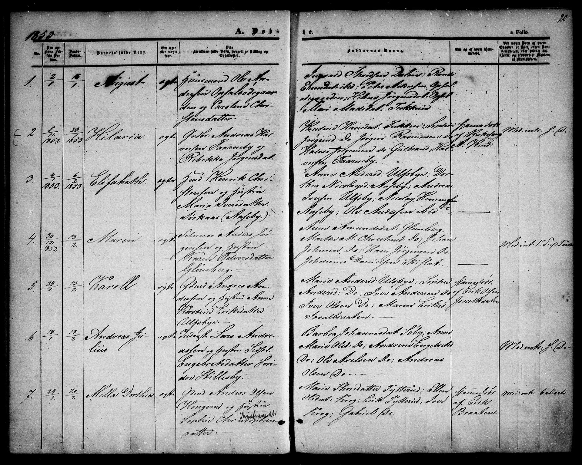 Rødenes prestekontor Kirkebøker, AV/SAO-A-2005/F/Fa/L0006: Parish register (official) no. I 6, 1850-1859, p. 20