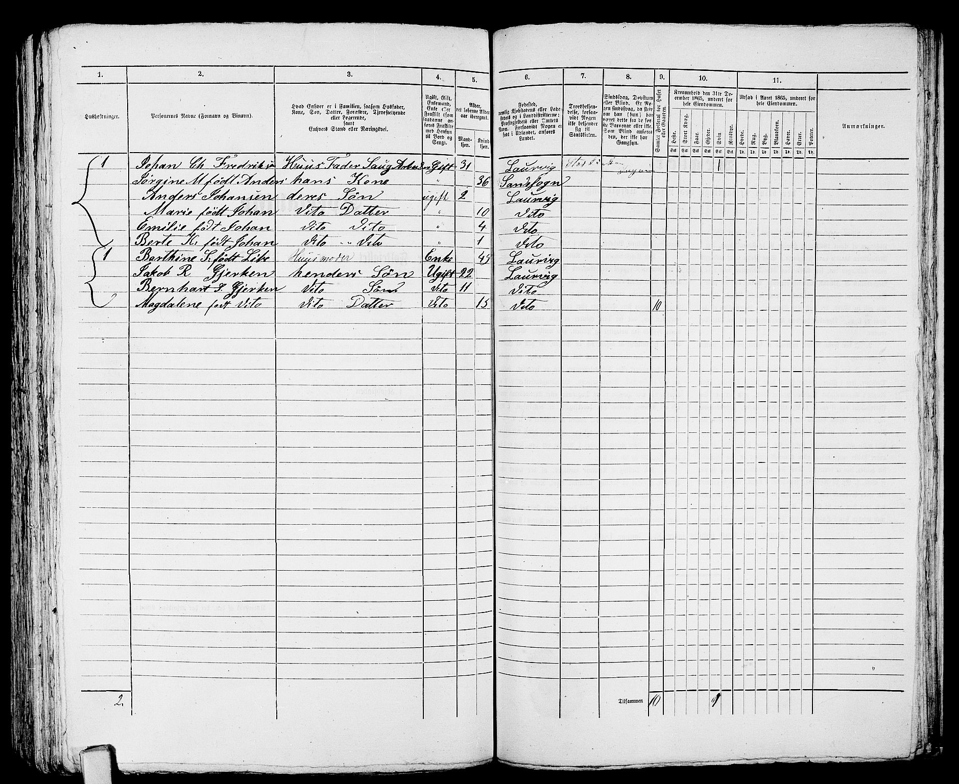 RA, 1865 census for Larvik, 1865, p. 579