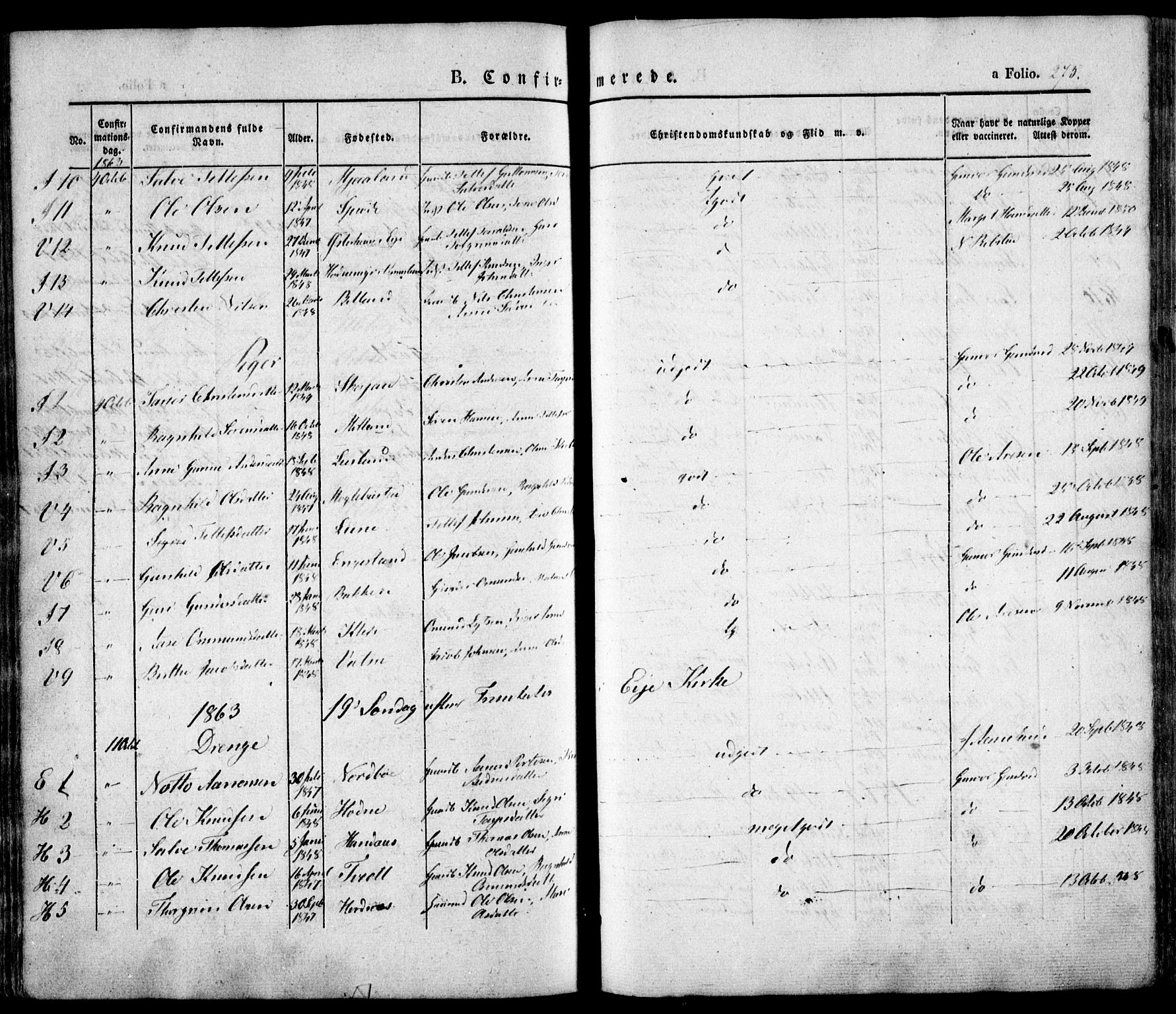 Evje sokneprestkontor, AV/SAK-1111-0008/F/Fa/Faa/L0005: Parish register (official) no. A 5, 1843-1865, p. 275