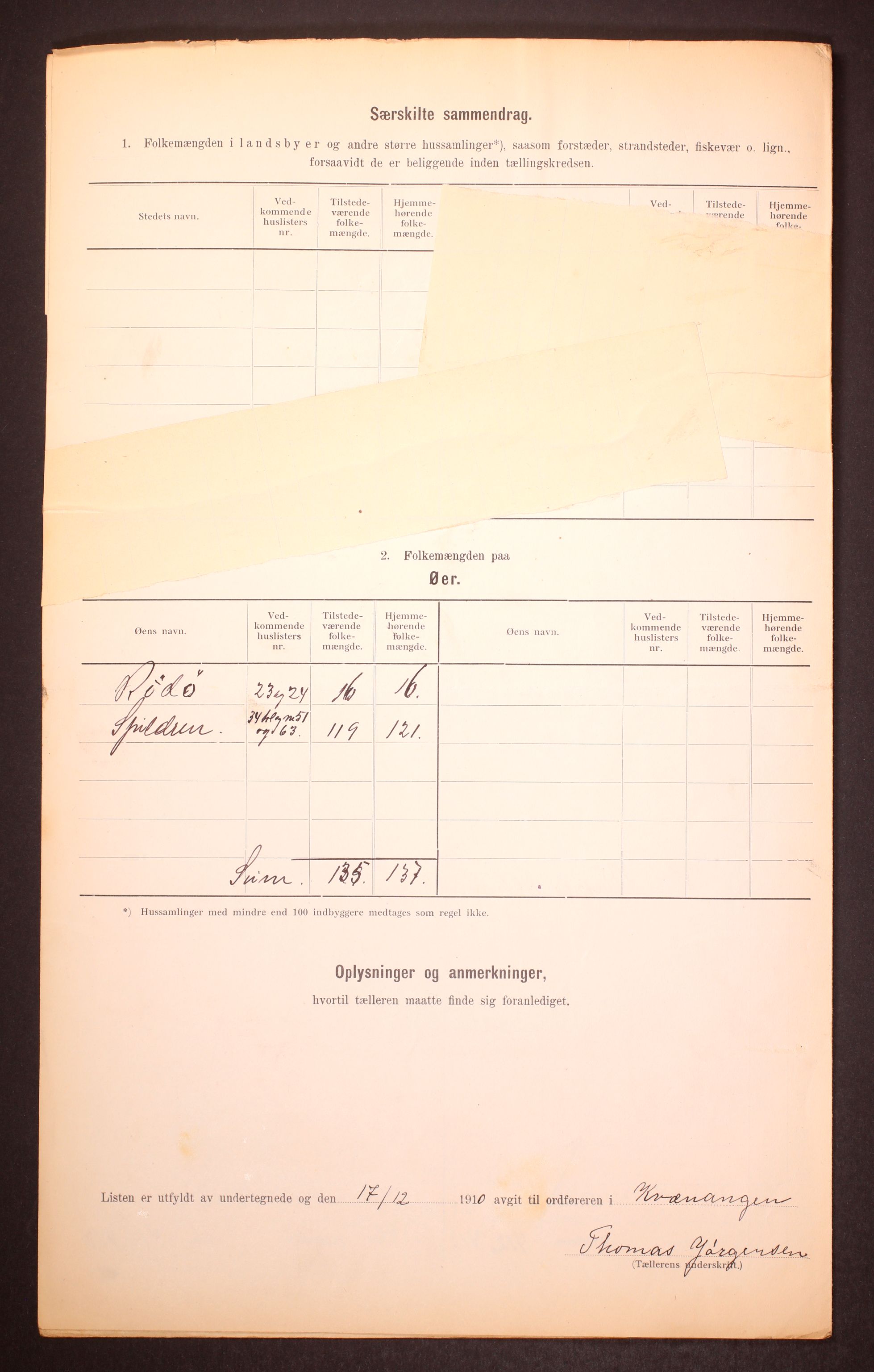 RA, 1910 census for Kvænangen, 1910, p. 6