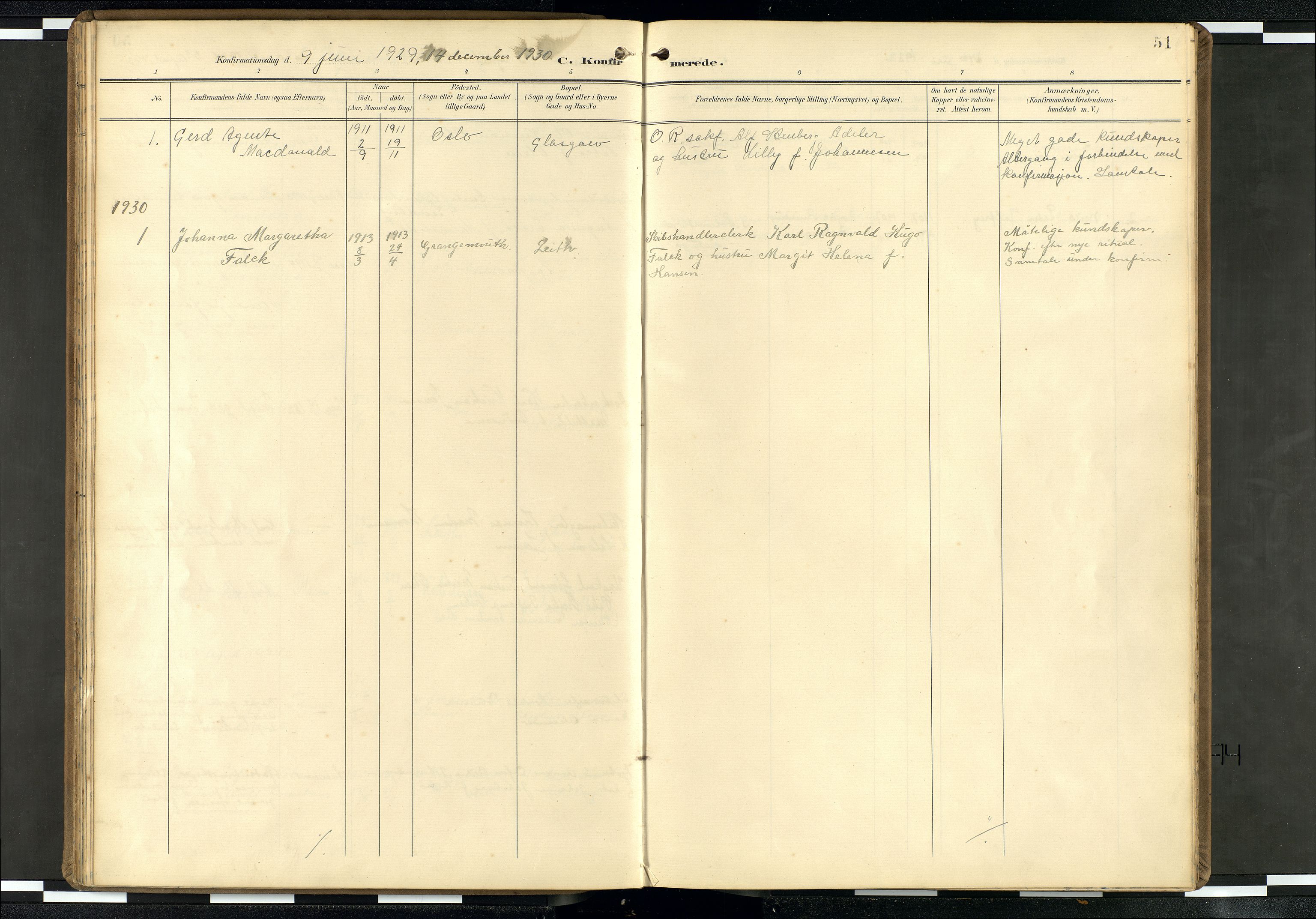 Den norske sjømannsmisjon i utlandet/Skotske havner (Leith, Glasgow), SAB/SAB/PA-0100/H/Ha/Haa/L0004: Parish register (official) no. A 4, 1899-1949, p. 50b-51a