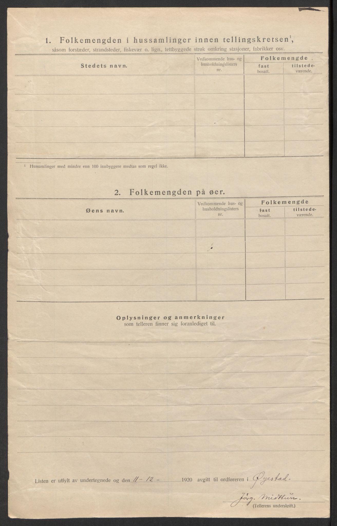 SAK, 1920 census for Øyestad, 1920, p. 17