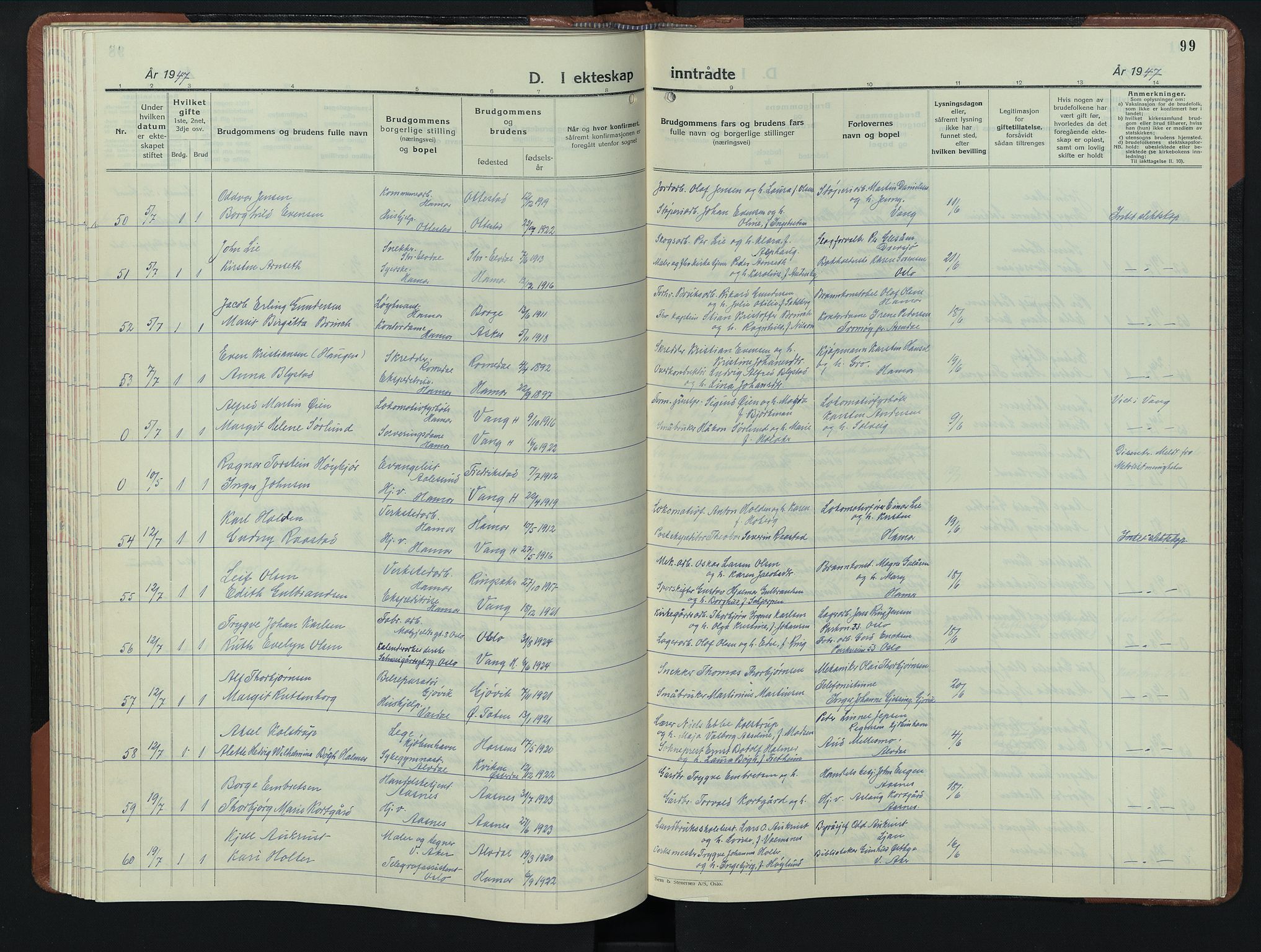 Hamar prestekontor, AV/SAH-DOMPH-002/H/Ha/Hab/L0006: Parish register (copy) no. 6, 1931-1950, p. 99