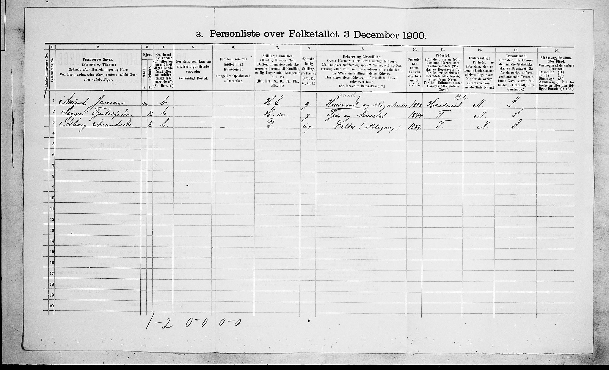 SAKO, 1900 census for Drangedal, 1900, p. 874
