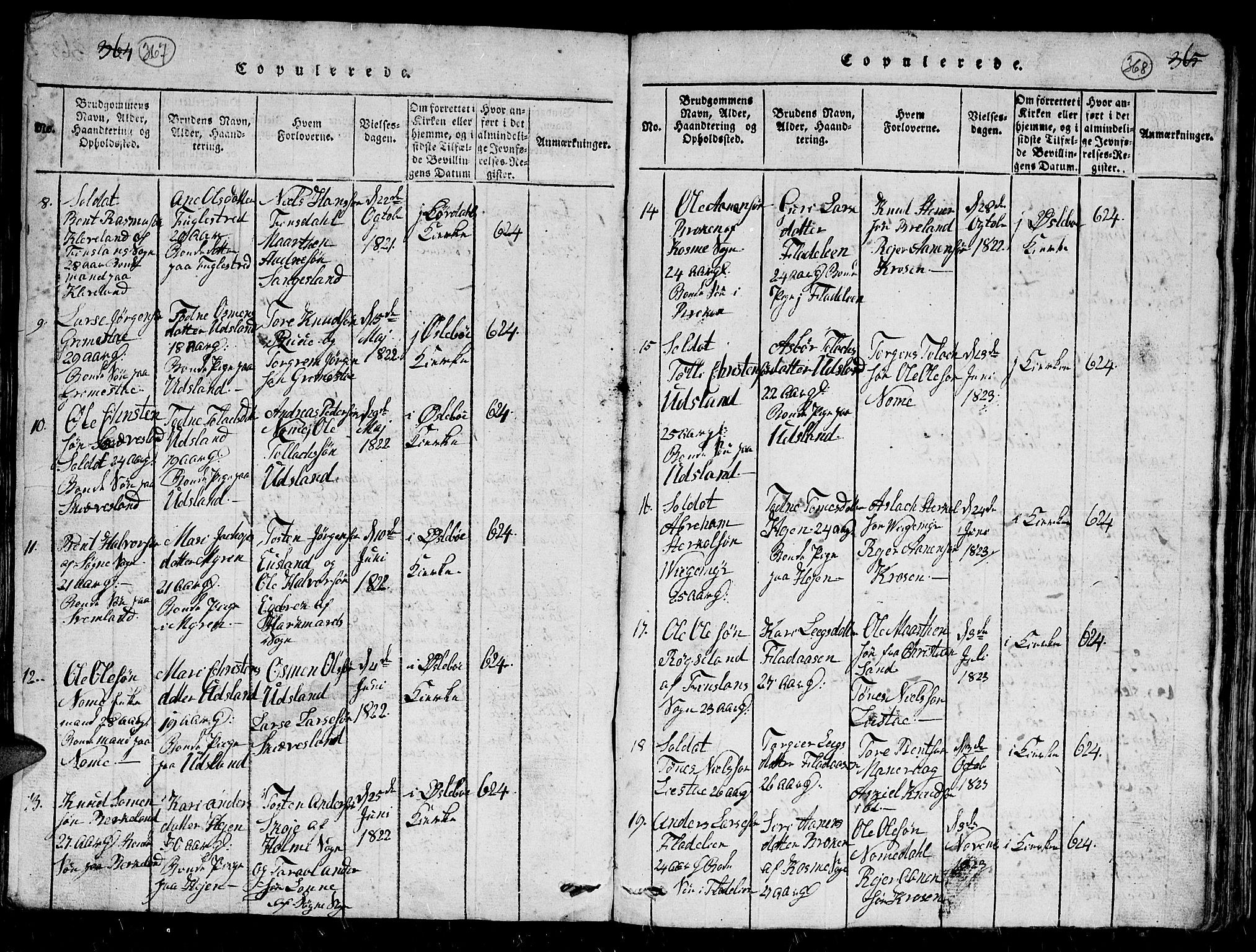 Holum sokneprestkontor, AV/SAK-1111-0022/F/Fb/Fbc/L0001: Parish register (copy) no. B 1, 1820-1859, p. 367-368