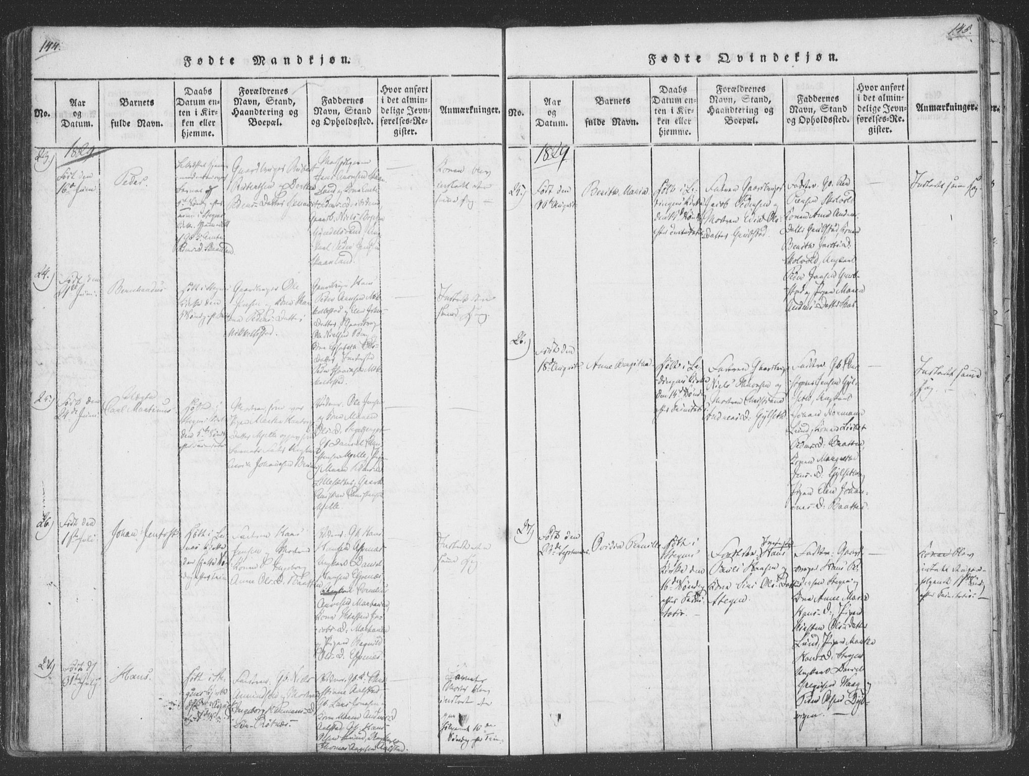 Ministerialprotokoller, klokkerbøker og fødselsregistre - Nordland, SAT/A-1459/855/L0798: Parish register (official) no. 855A06, 1821-1835, p. 144-145
