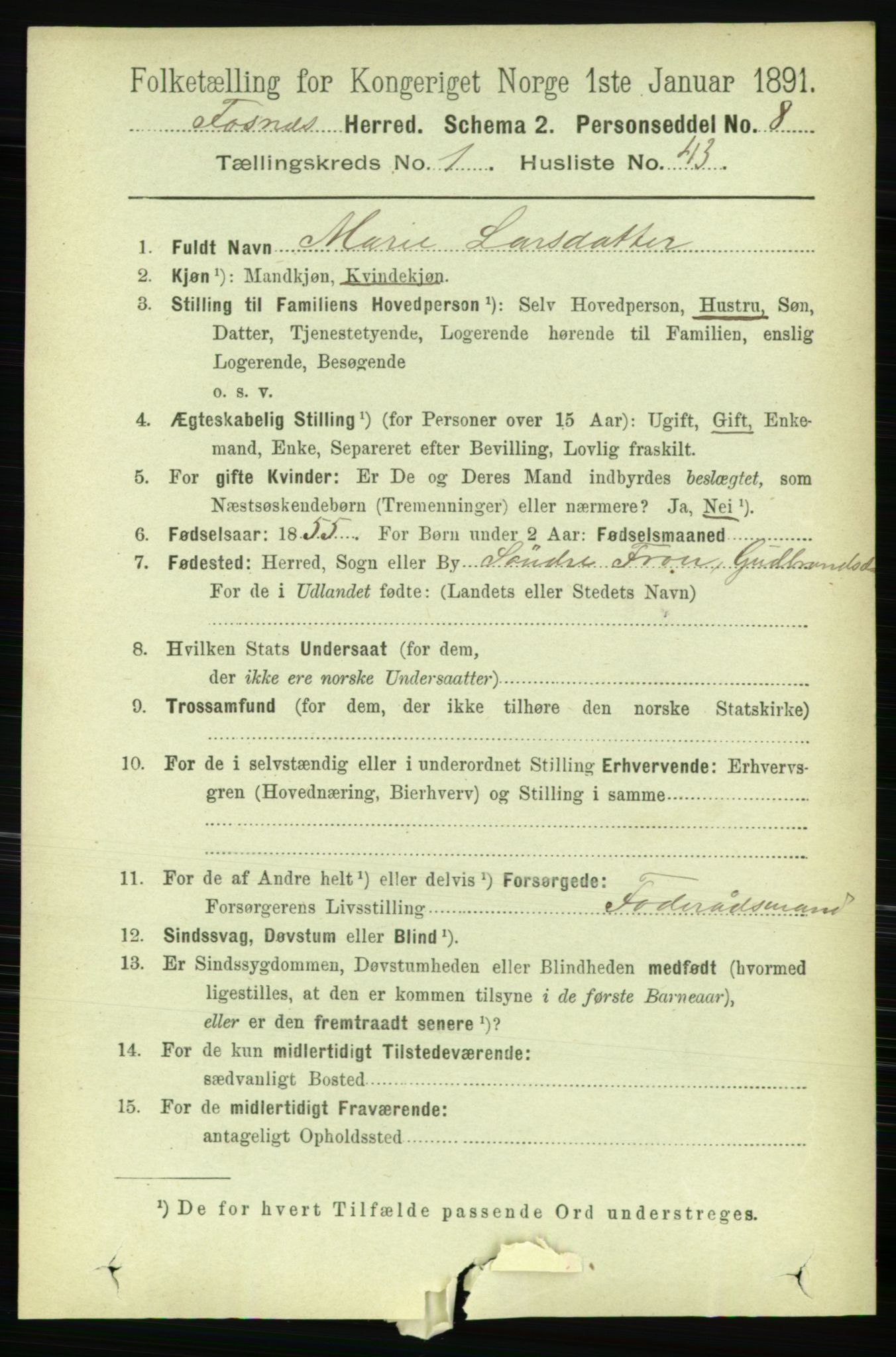 RA, 1891 census for 1748 Fosnes, 1891, p. 359