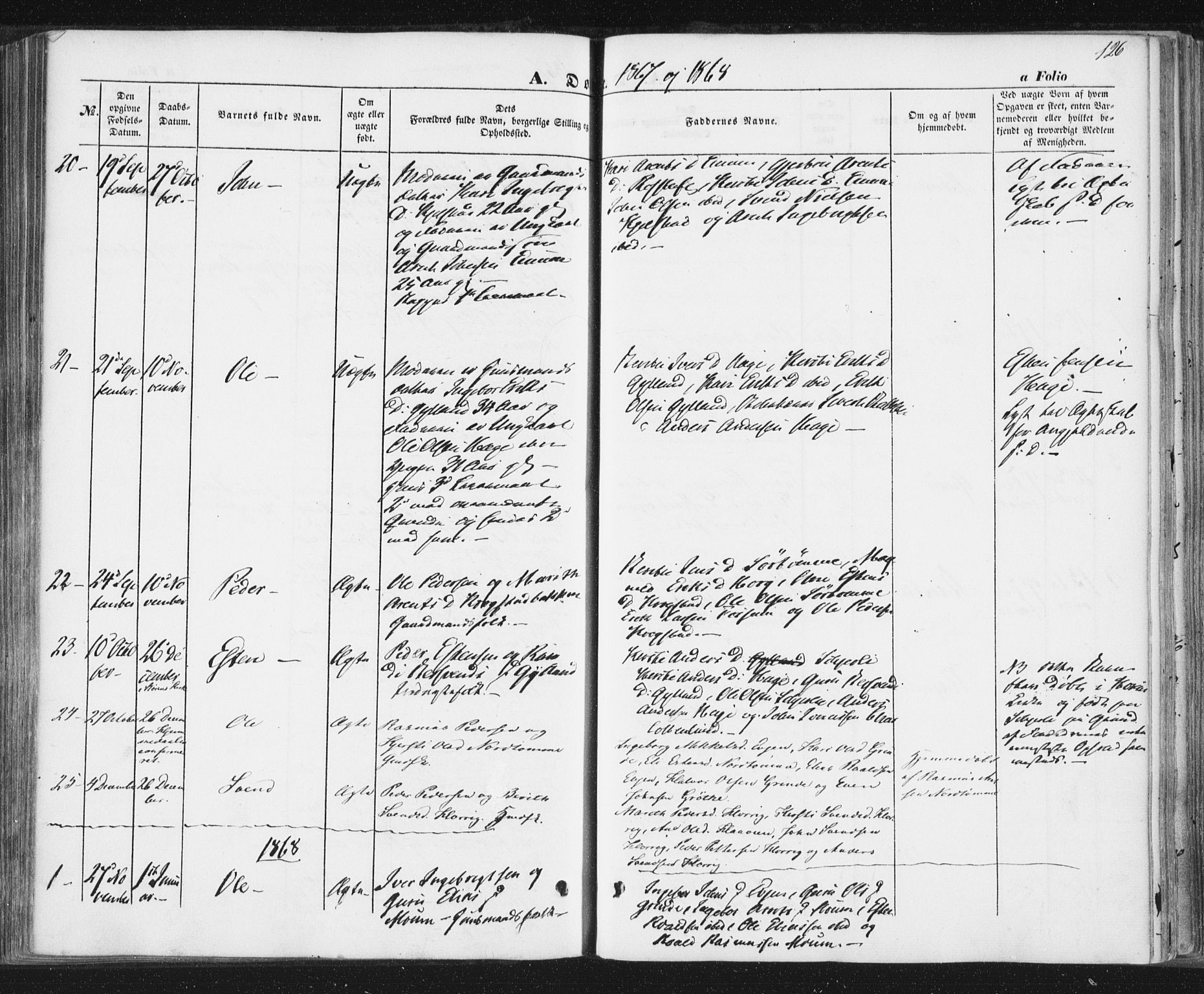 Ministerialprotokoller, klokkerbøker og fødselsregistre - Sør-Trøndelag, SAT/A-1456/692/L1103: Parish register (official) no. 692A03, 1849-1870, p. 126