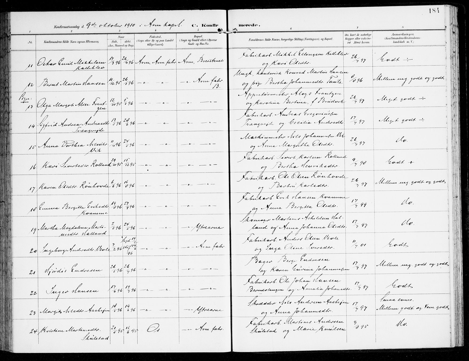 Haus sokneprestembete, AV/SAB-A-75601/H/Haa: Parish register (official) no. D 2, 1899-1912, p. 184